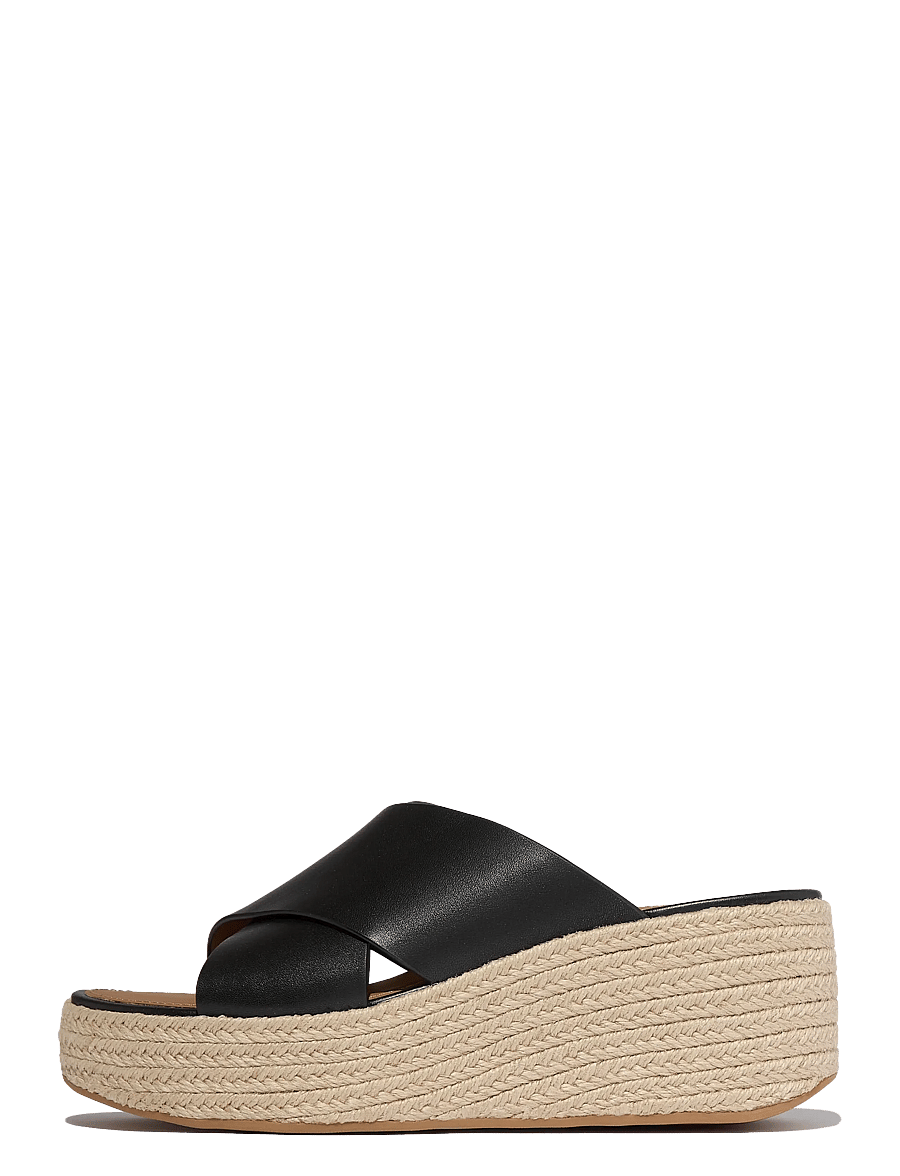 FitFlop - PLATFFORMS ESPADRILLE LEATHER WEDGE CROSS SLIDES - konfirmationstøj - black - 1