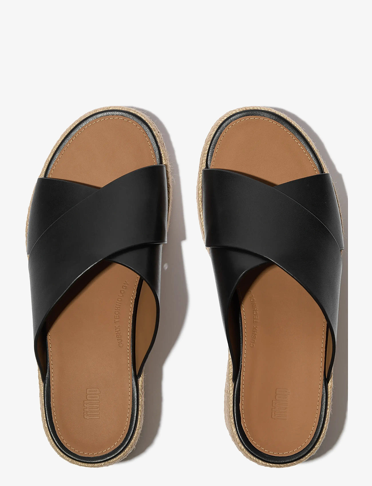 FitFlop - PLATFFORMS ESPADRILLE LEATHER WEDGE CROSS SLIDES - platform sandals - black - 2