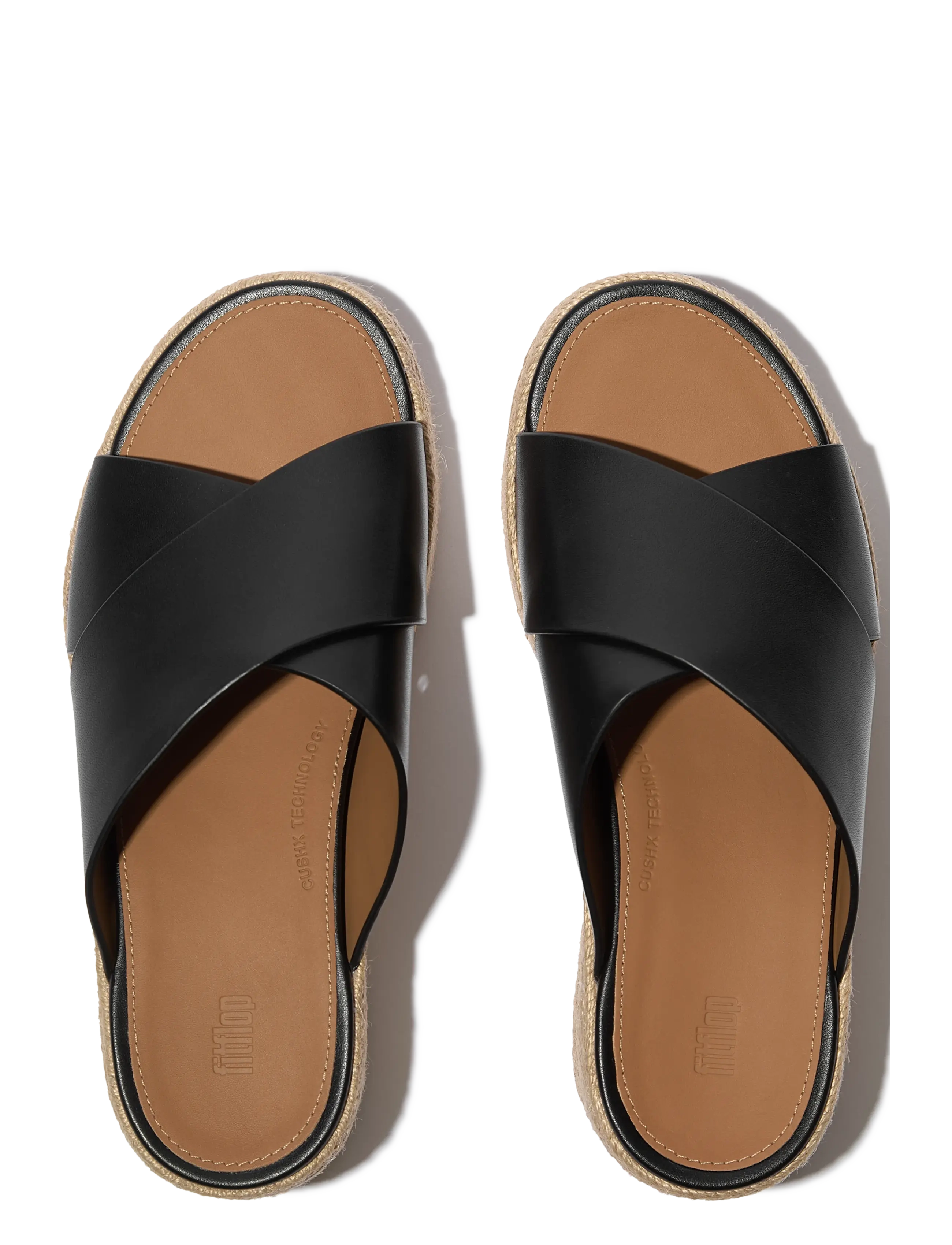 FitFlop - PLATFFORMS ESPADRILLE LEATHER WEDGE CROSS SLIDES - konfirmationstøj - black - 2