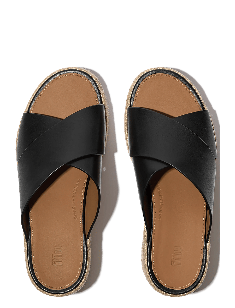 FitFlop - PLATFFORMS ESPADRILLE LEATHER WEDGE CROSS SLIDES - konfirmationstøj - black - 2