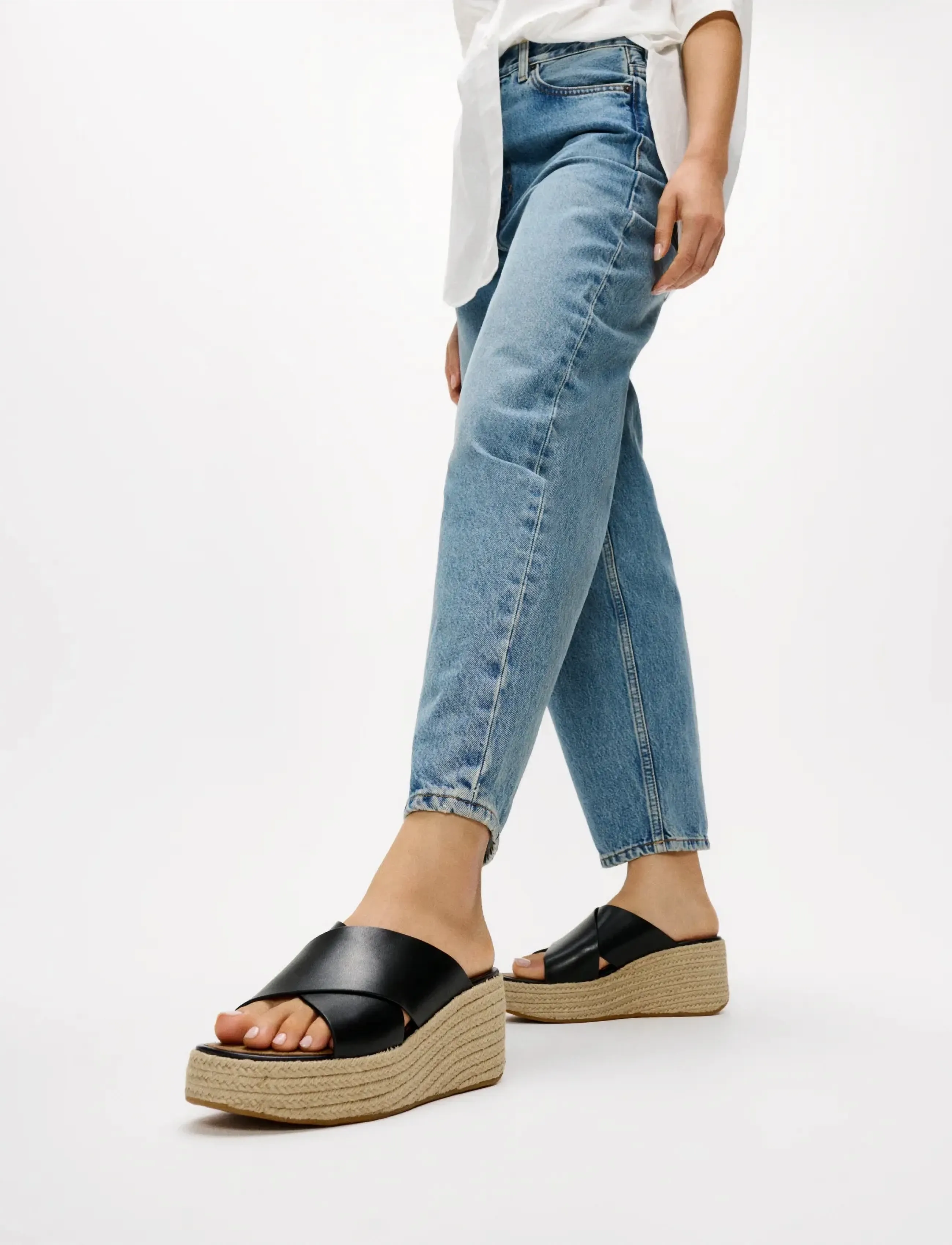FitFlop Platfforms Espadrille Leather Wedge Cross Slides, Kvinder, Krydsrem Platform Espadrille Kile Sandaler, Sort, Str: 42