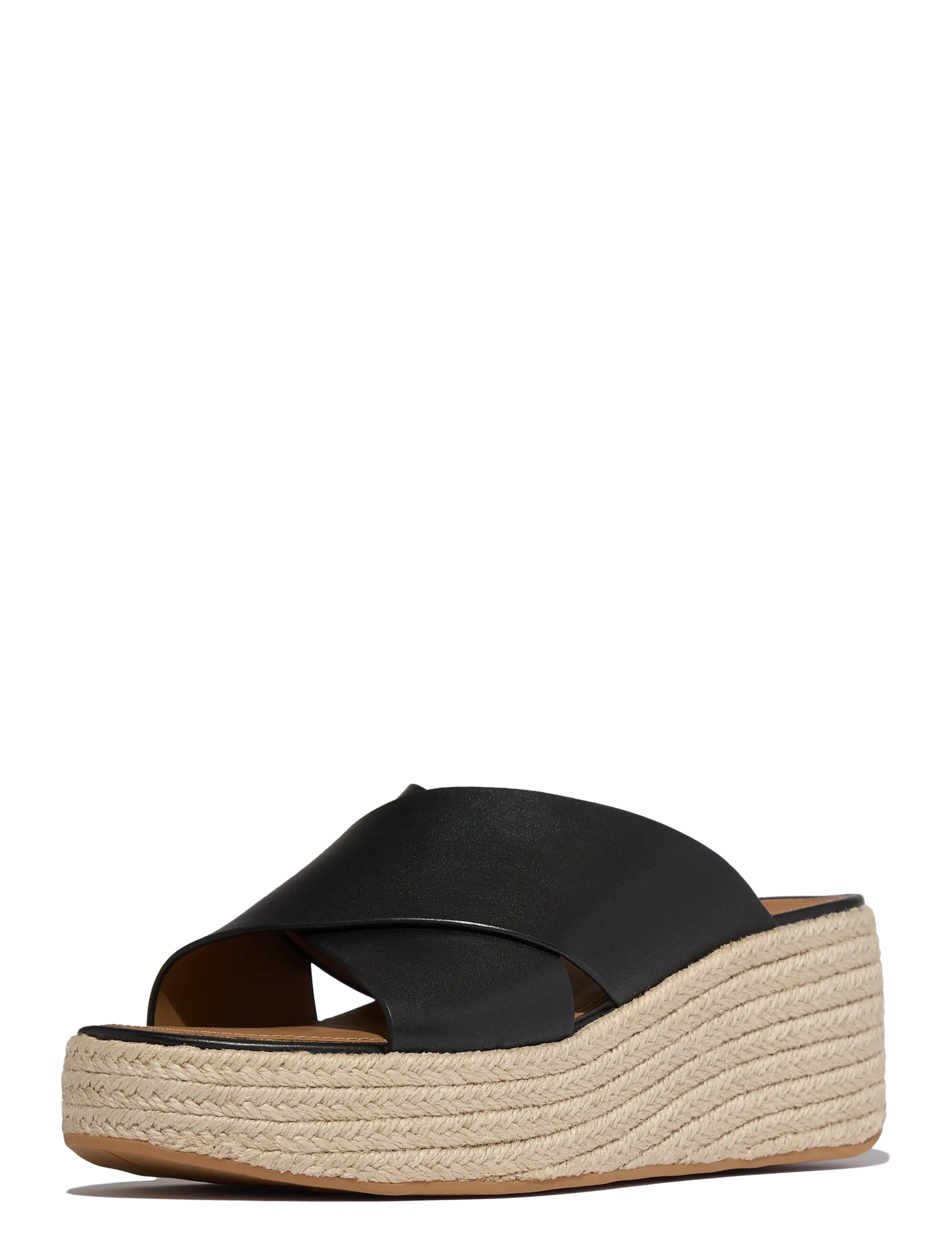 FitFlop - PLATFFORMS ESPADRILLE LEATHER WEDGE CROSS SLIDES - konfirmationstøj - black - 3