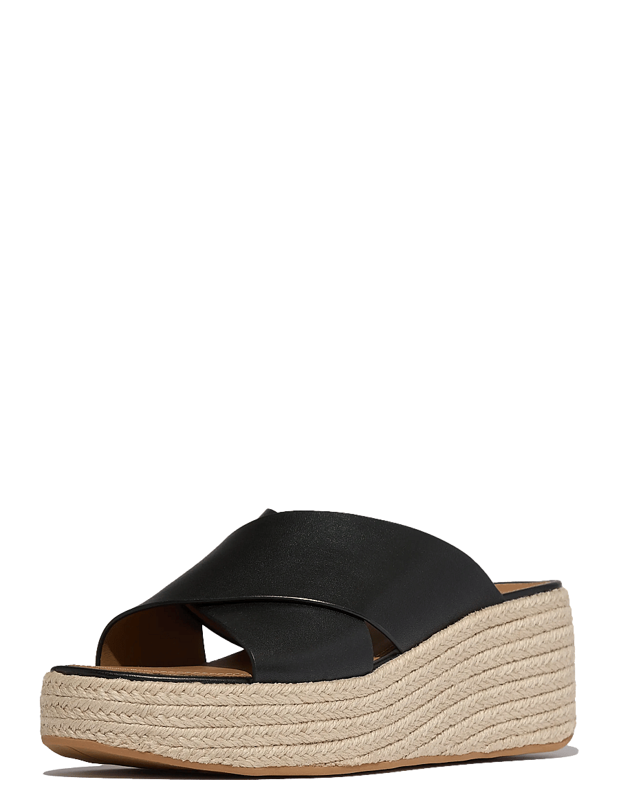 FitFlop - PLATFFORMS ESPADRILLE LEATHER WEDGE CROSS SLIDES - konfirmationstøj - black - 3