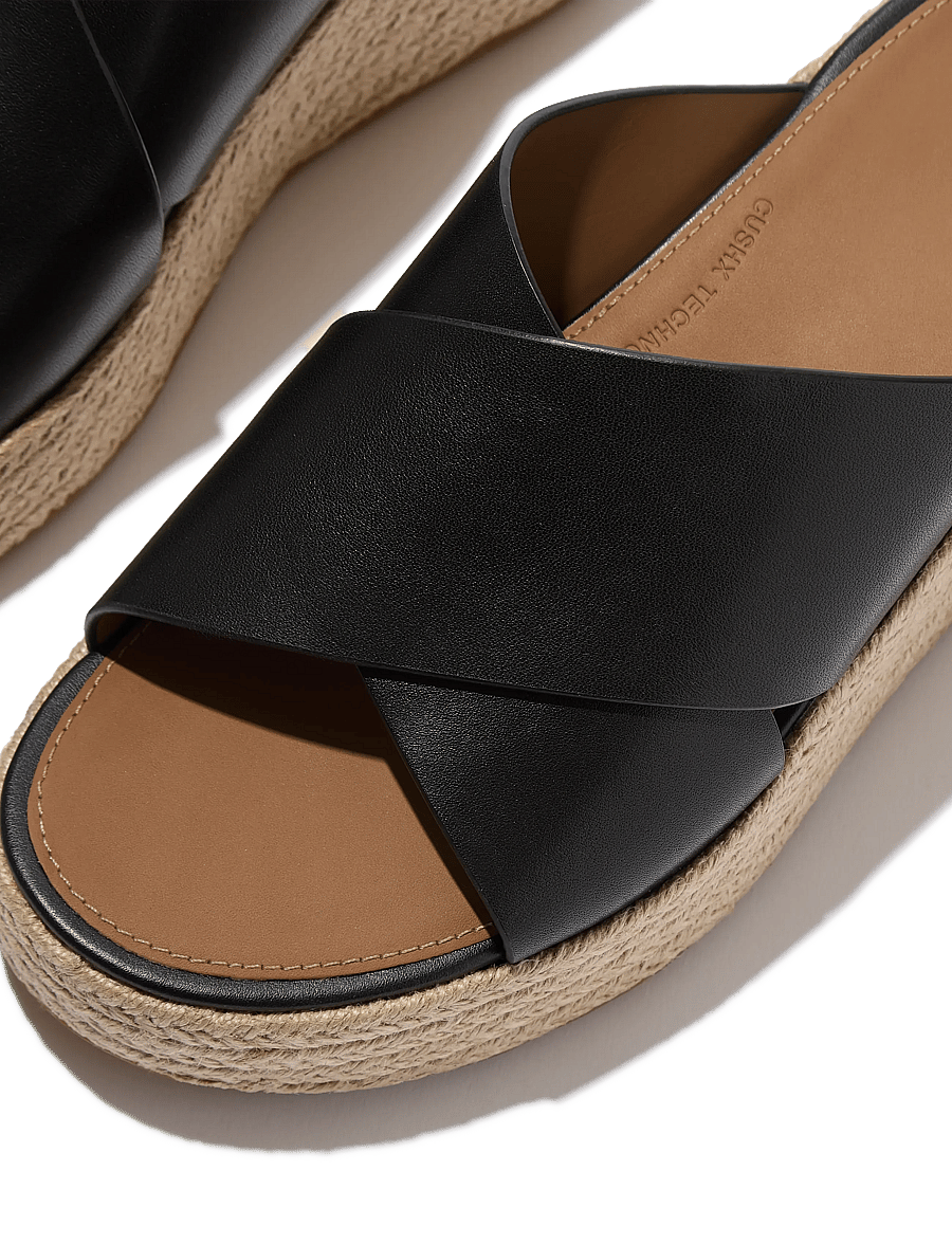 FitFlop - PLATFFORMS ESPADRILLE LEATHER WEDGE CROSS SLIDES - konfirmationstøj - black - 4