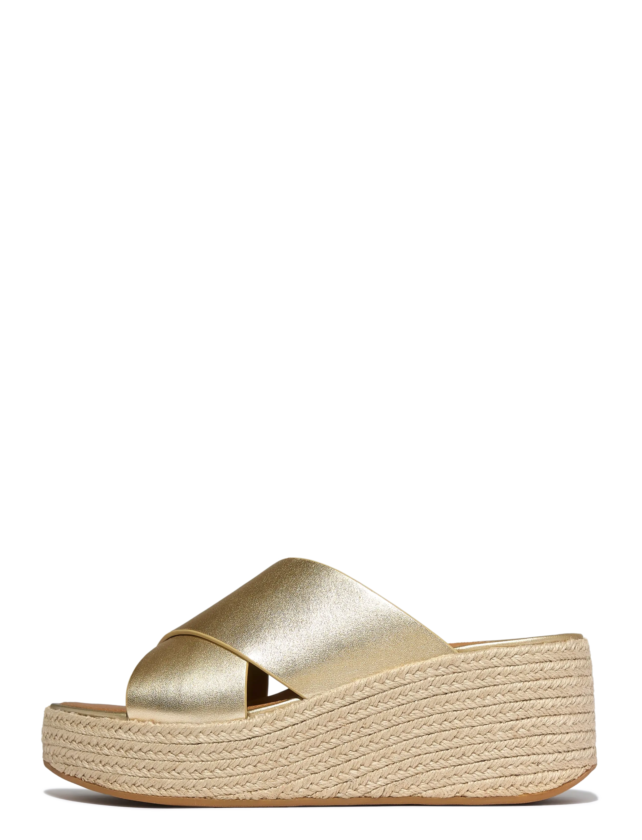 FITFLOP Platfforms Espadrille Leder Wedge Cross Slides Gold - 38 - Damen