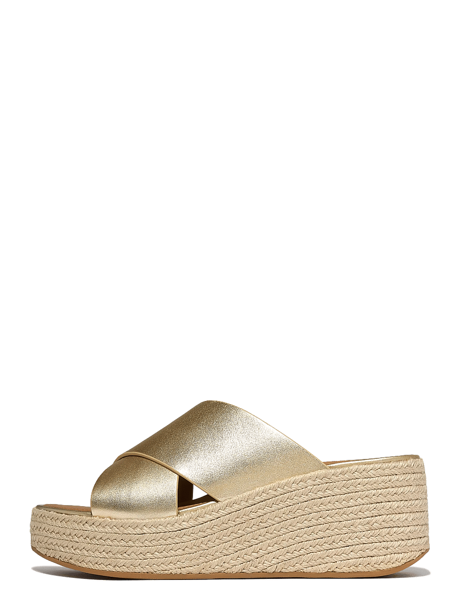 FitFlop - PLATFFORMS ESPADRILLE LEATHER WEDGE CROSS SLIDES - konfirmationstøj - platino - 1