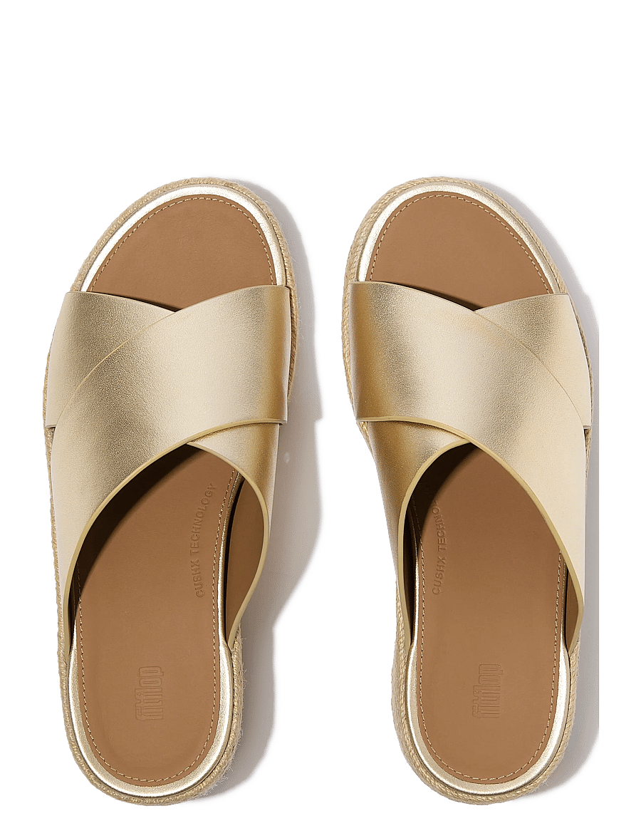 FitFlop - PLATFFORMS ESPADRILLE LEATHER WEDGE CROSS SLIDES - konfirmationstøj - platino - 2