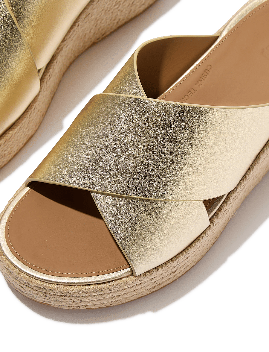 FitFlop - PLATFFORMS ESPADRILLE LEATHER WEDGE CROSS SLIDES - konfirmationstøj - platino - 4