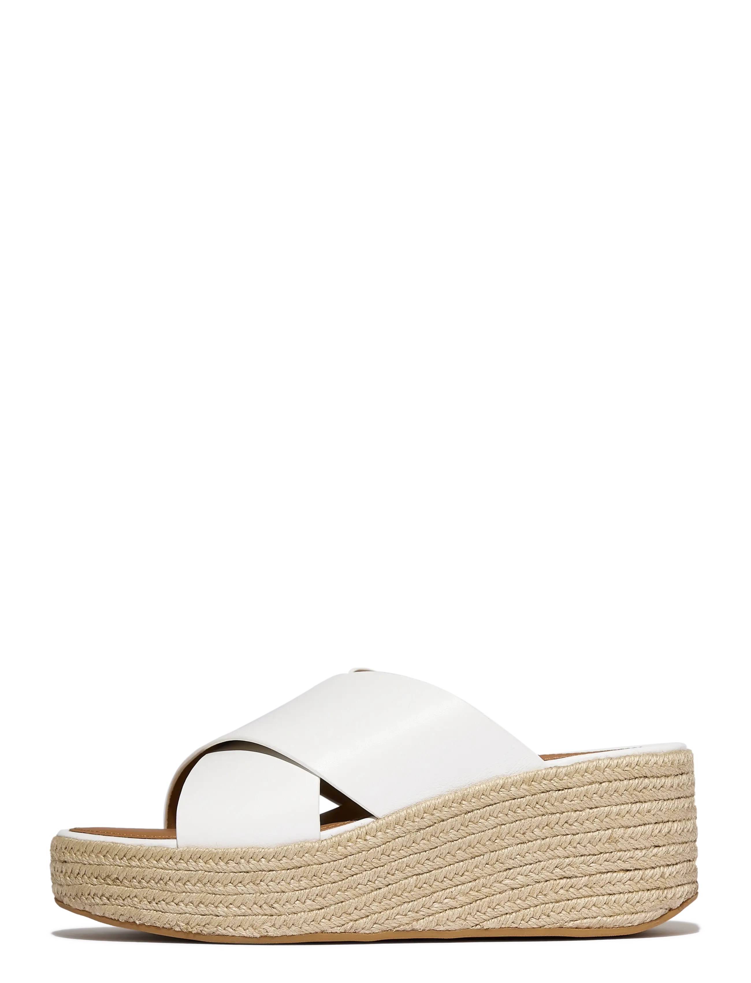 FITFLOP Platfforms Espadrille Leder Wedge Cross Slides Weiß - 39 - Damen