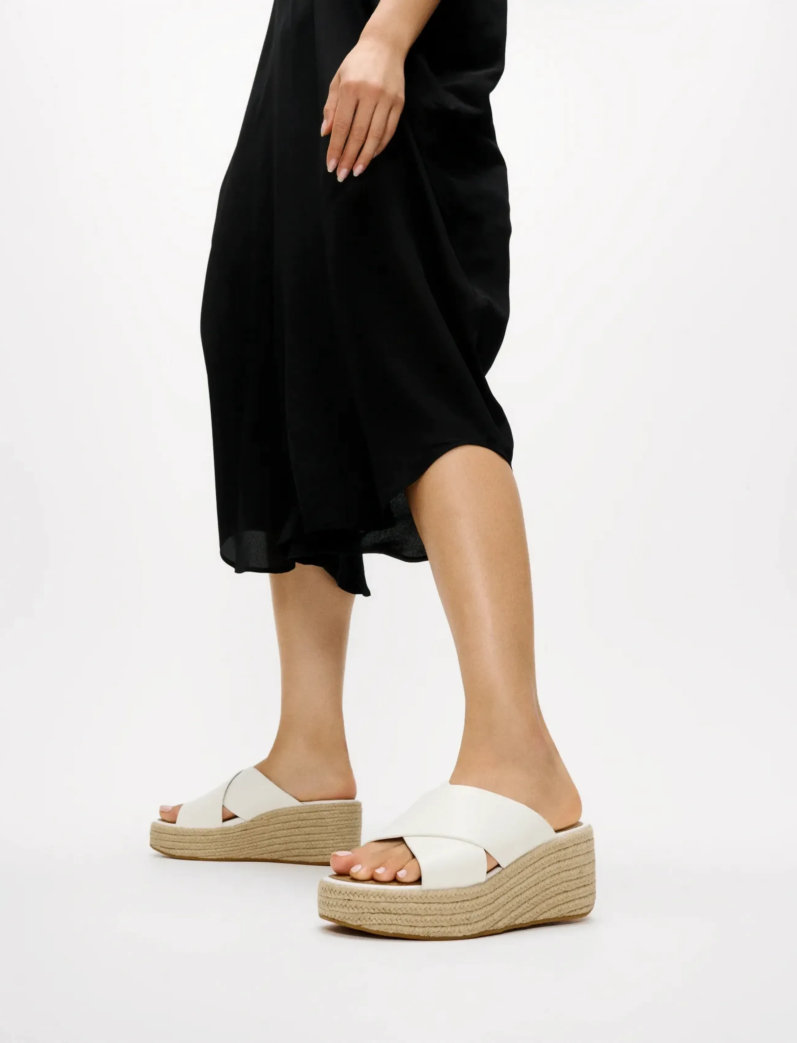 FitFlop Platfforms Espadrille Leather Wedge Cross Slides, Kvinder, Krydsrem Platform Espadrille Kile Sandaler, Hvid, Str: 38