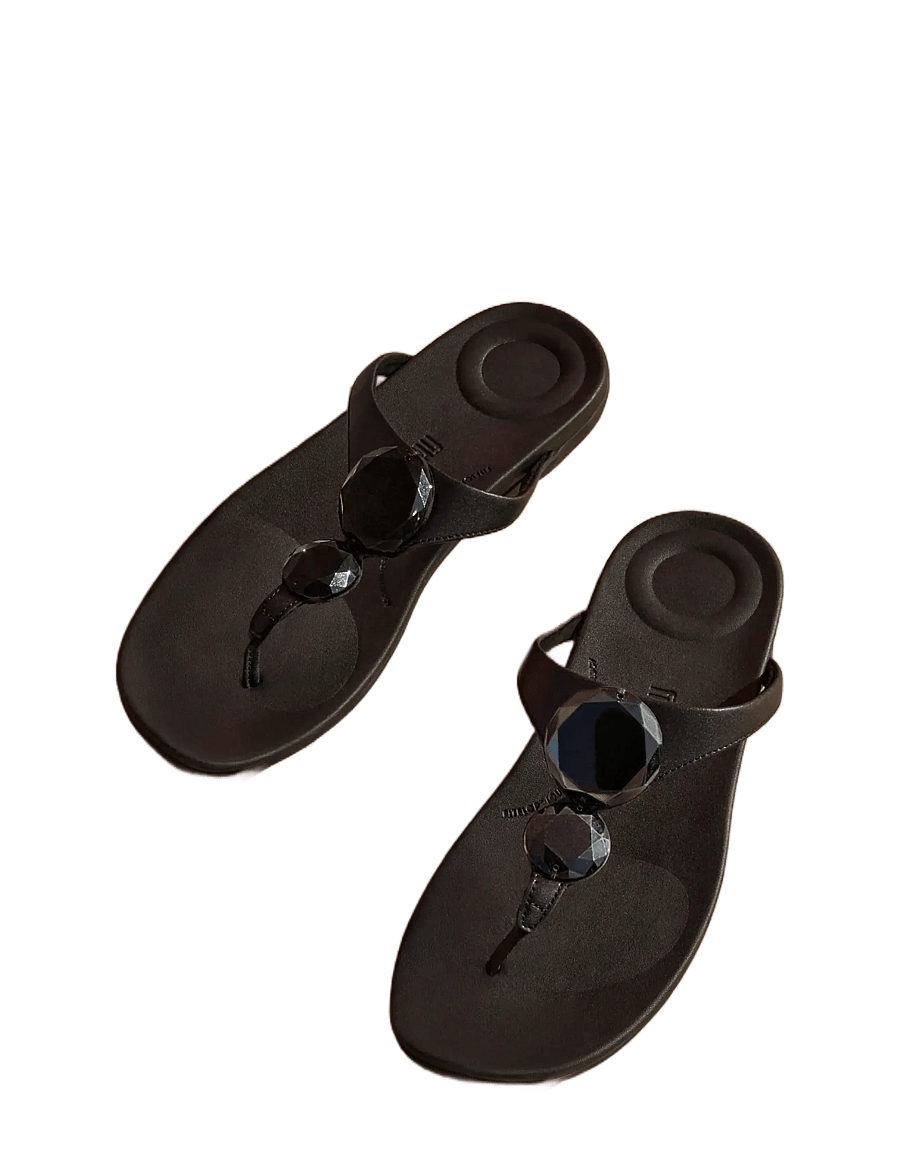FitFlop - SOLAY GLOSSY-DISC TOE-POST SANDALS - flache sandalen - black - 4