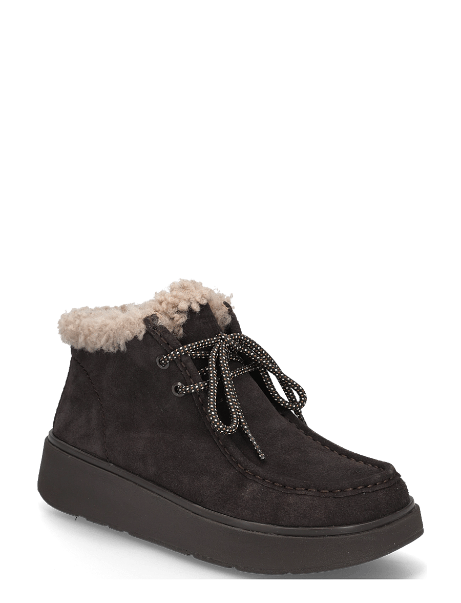 FitFlop - GEN-FF SUEDE SHEARLING LACE UP BOOTS - flat ankle boots - chocolate brown - 0