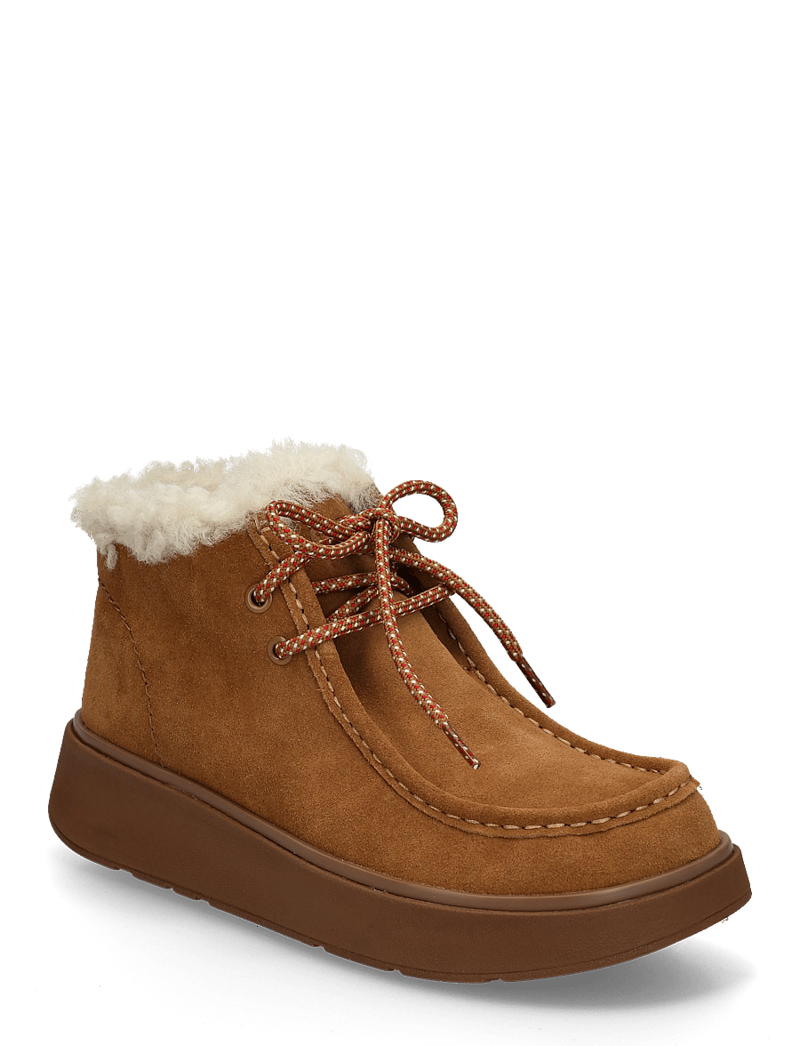 FitFlop - GEN-FF SUEDE SHEARLING LACE UP BOOTS - flade ankelstøvler - terracotta tan - 0