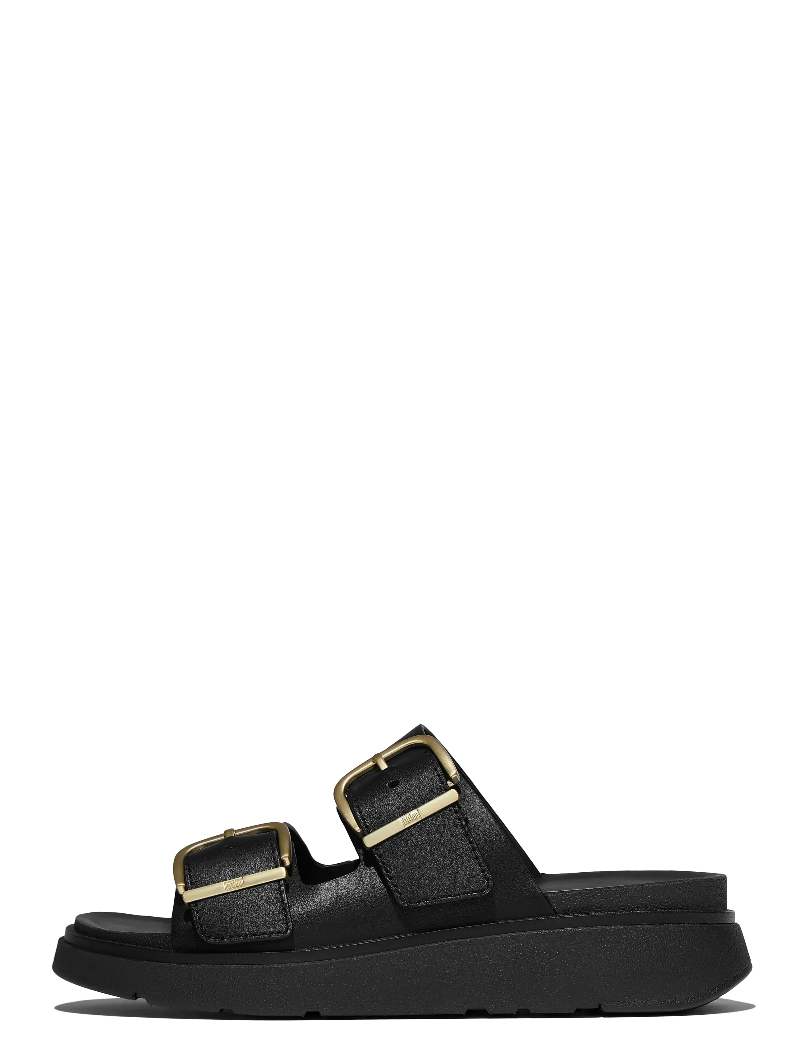 FitFlop GEN-FF BUCKLE TWO-BAR LEATHER SLIDES - FitFlop - BLACK / black