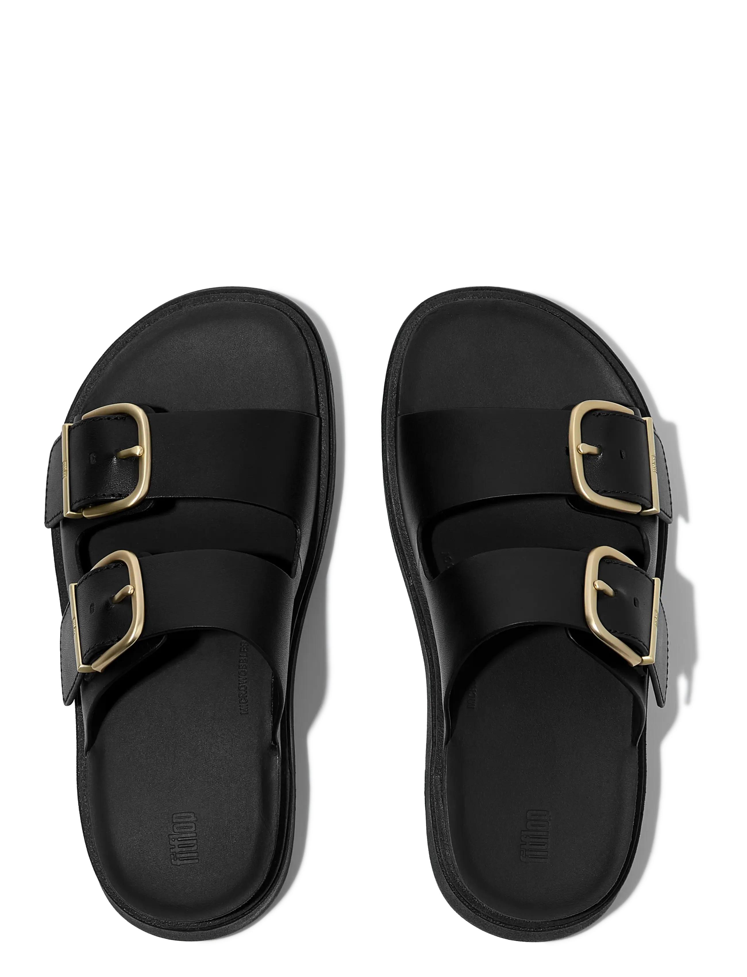 FitFlop - GEN-FF BUCKLE TWO-BAR LEATHER SLIDES - platform sandals - black - 2