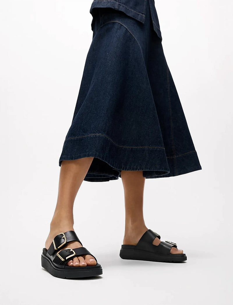 FitFlop - GEN-FF BUCKLE TWO-BAR LEATHER SLIDES - plateau-sandalen - black - 0