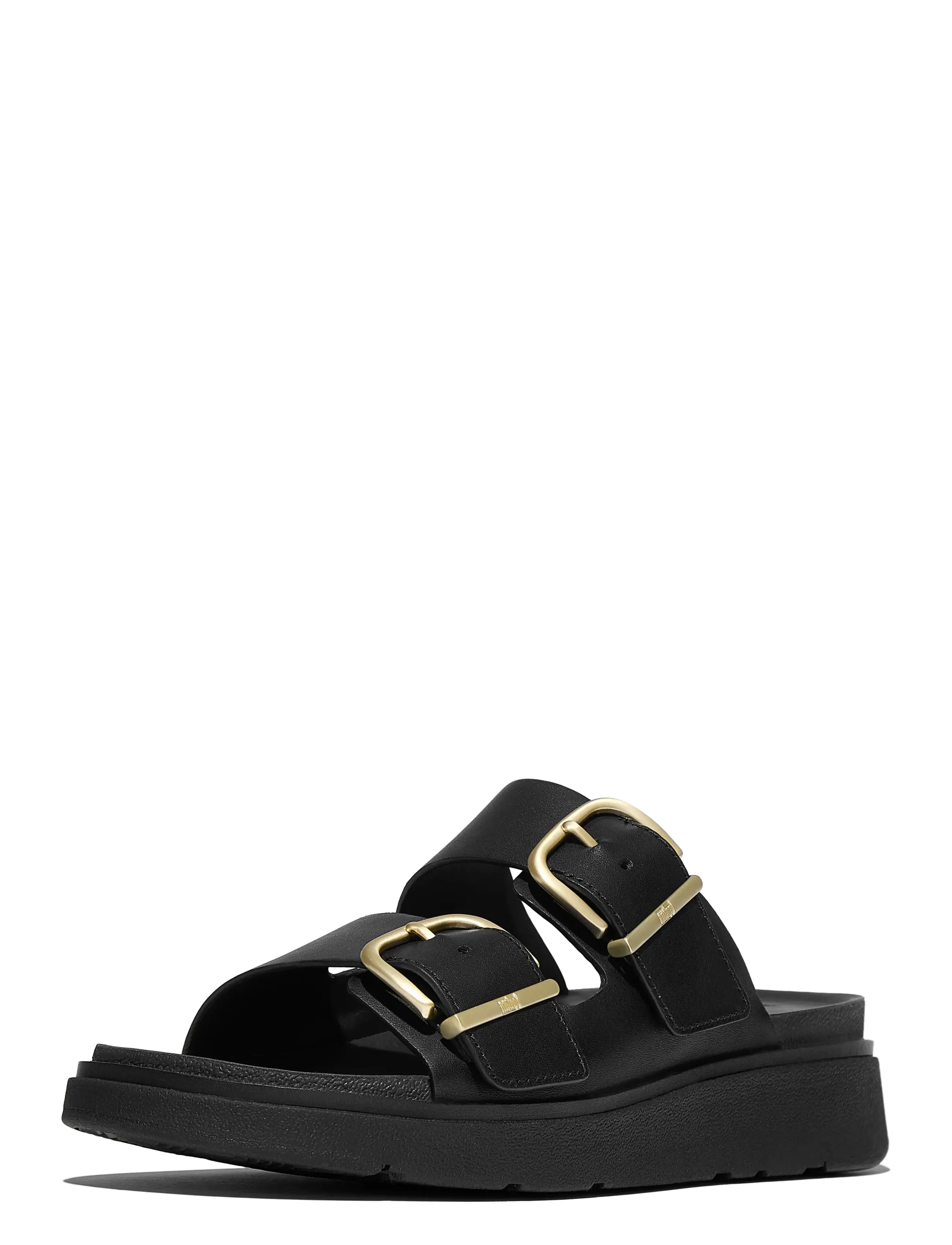 FitFlop - GEN-FF BUCKLE TWO-BAR LEATHER SLIDES - platform sandals - black - 3