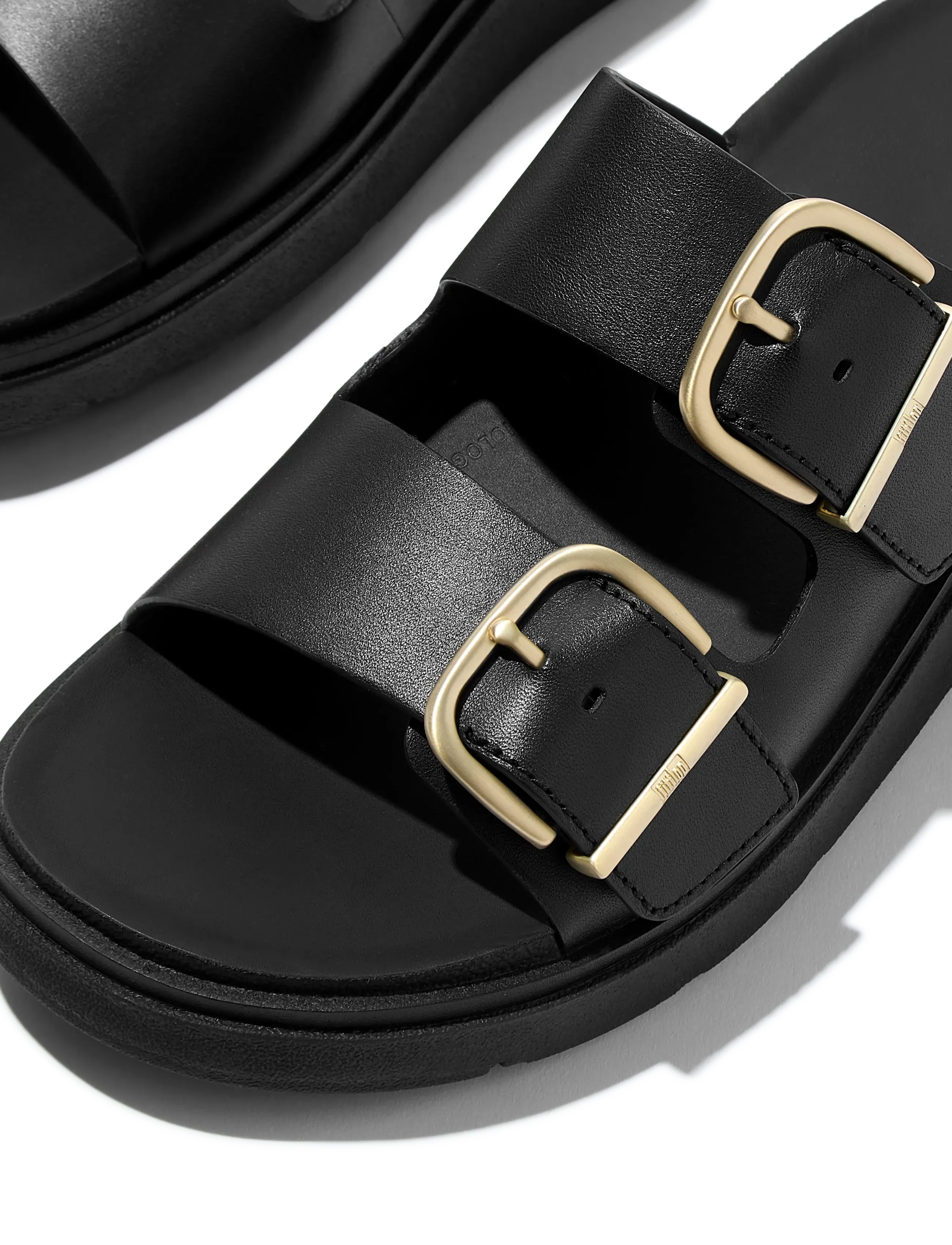 FitFlop - GEN-FF BUCKLE TWO-BAR LEATHER SLIDES - platform sandals - black - 4