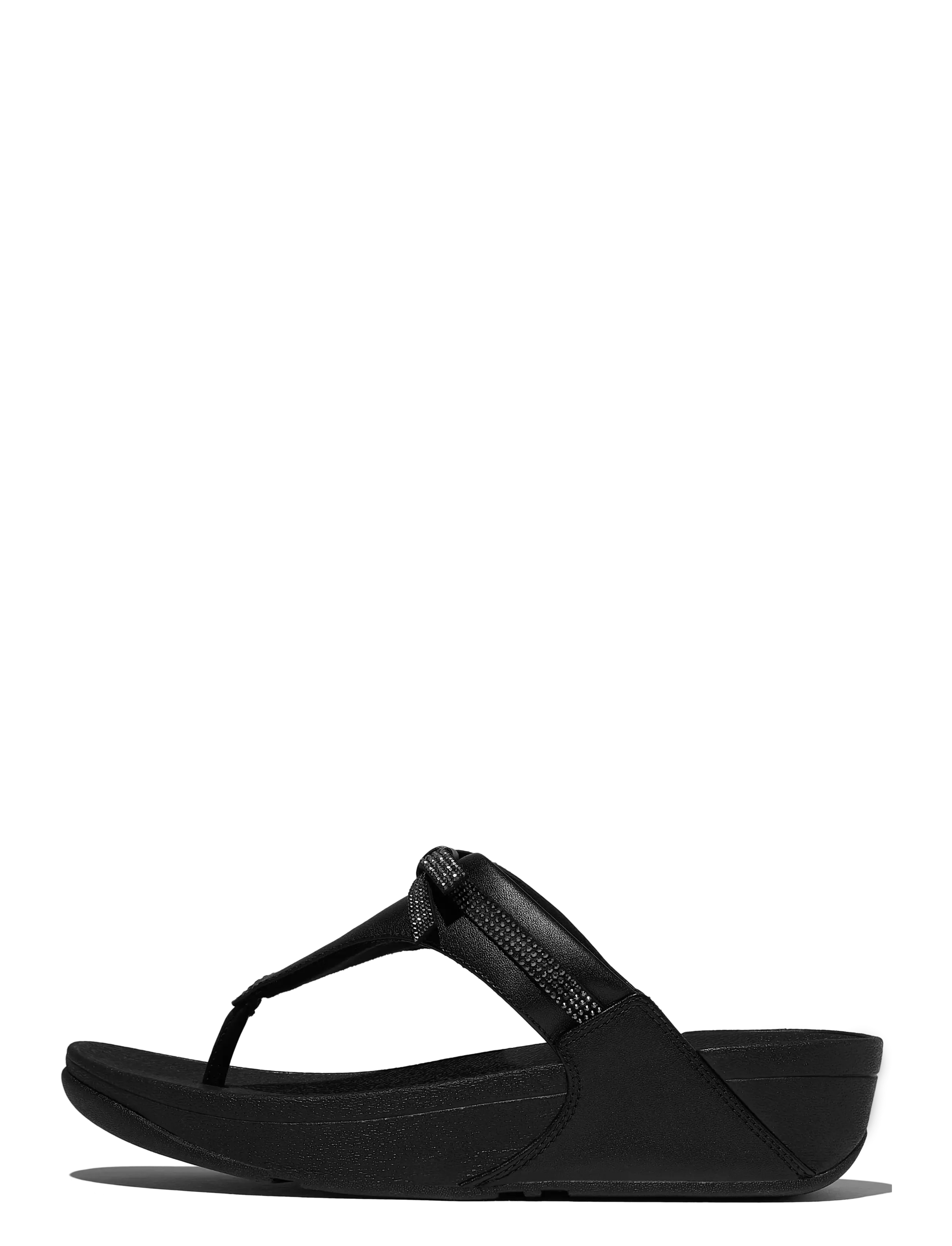 FITFLOP Lulu Glitz-Bow Leder Toe-Post Sandalen Schwarz - 37 - Damen