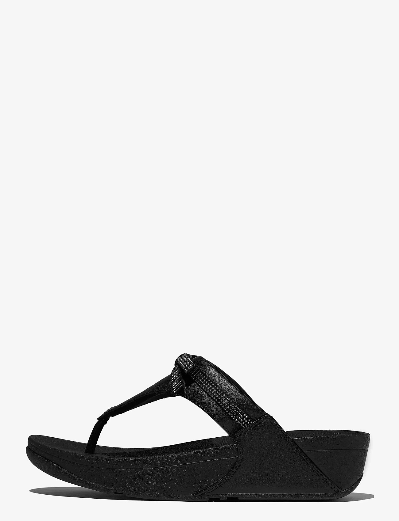 FitFlop - LULU GLITZ-BOW LEATHER TOE-POST SANDALS - platformsandaler - all black - 1