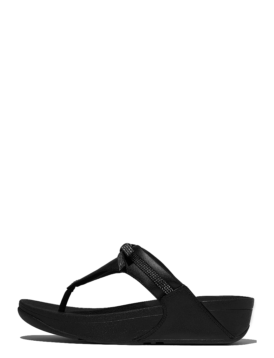FitFlop - LULU GLITZ-BOW LEATHER TOE-POST SANDALS - platformsandaler - all black - 1