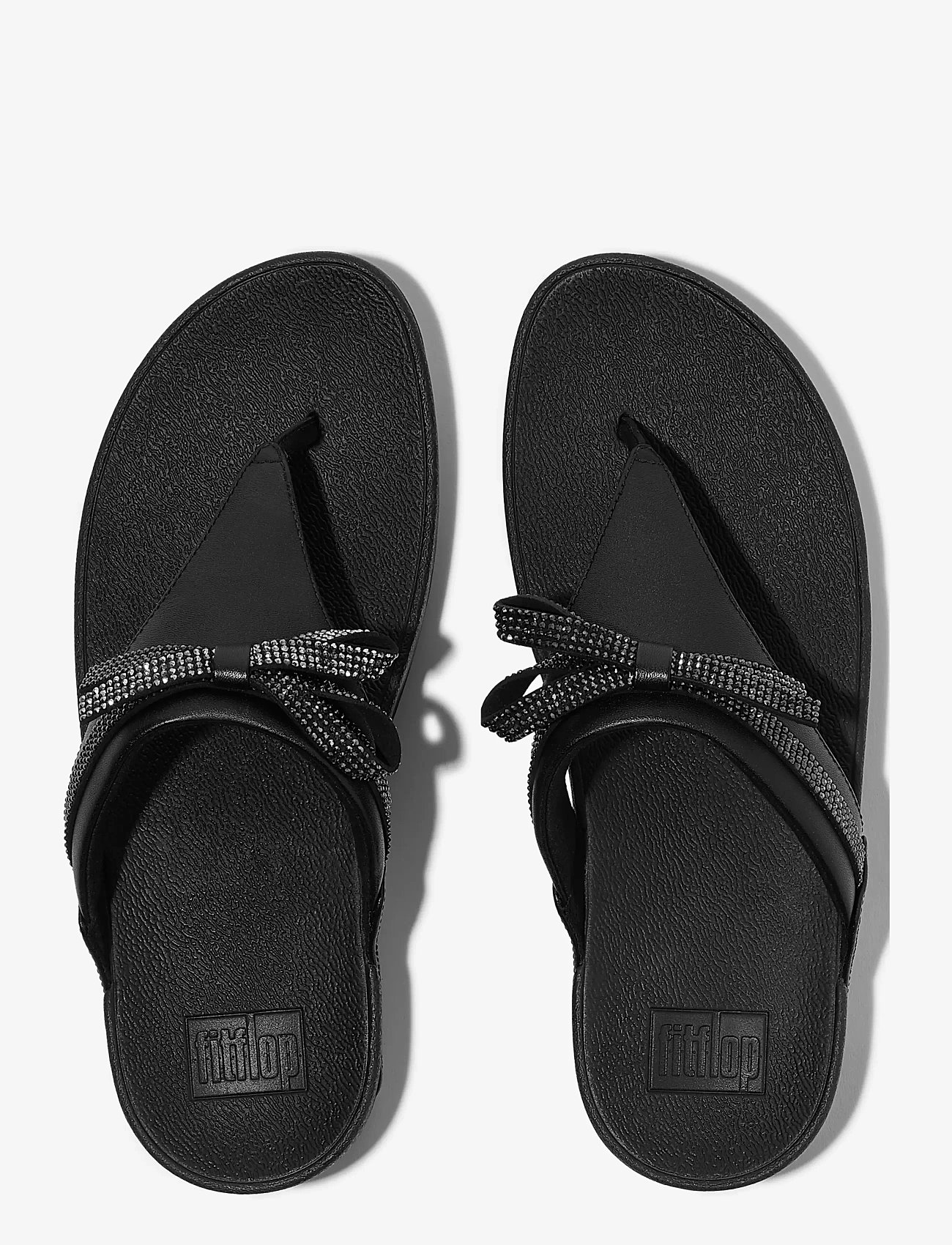 FitFlop - LULU GLITZ-BOW LEATHER TOE-POST SANDALS - platformsandaler - all black - 2