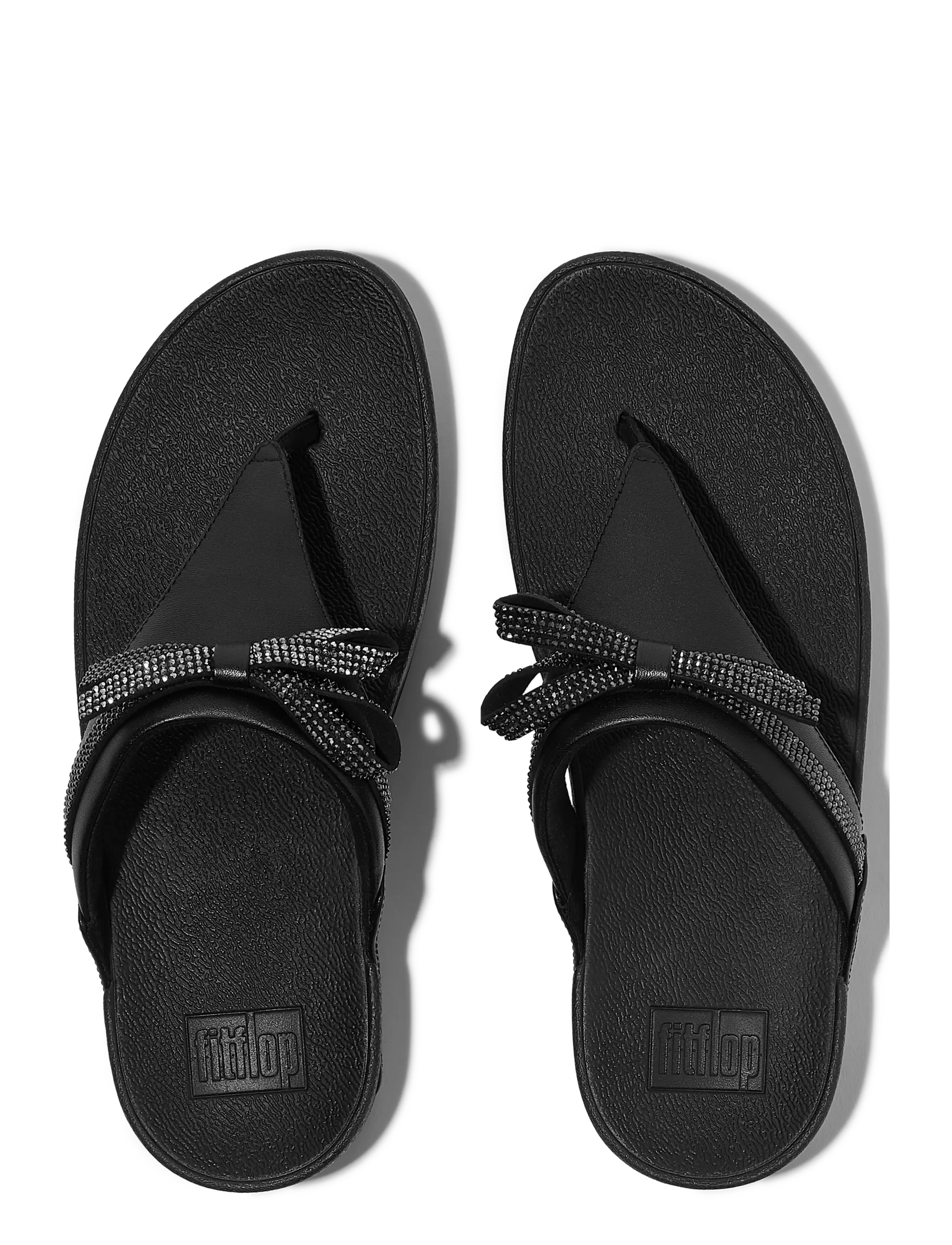FitFlop - LULU GLITZ-BOW LEATHER TOE-POST SANDALS - platformsandaler - all black - 2