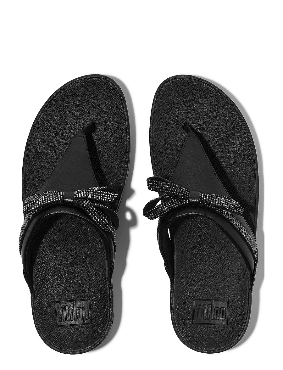 FitFlop - LULU GLITZ-BOW LEATHER TOE-POST SANDALS - platformsandaler - all black - 2
