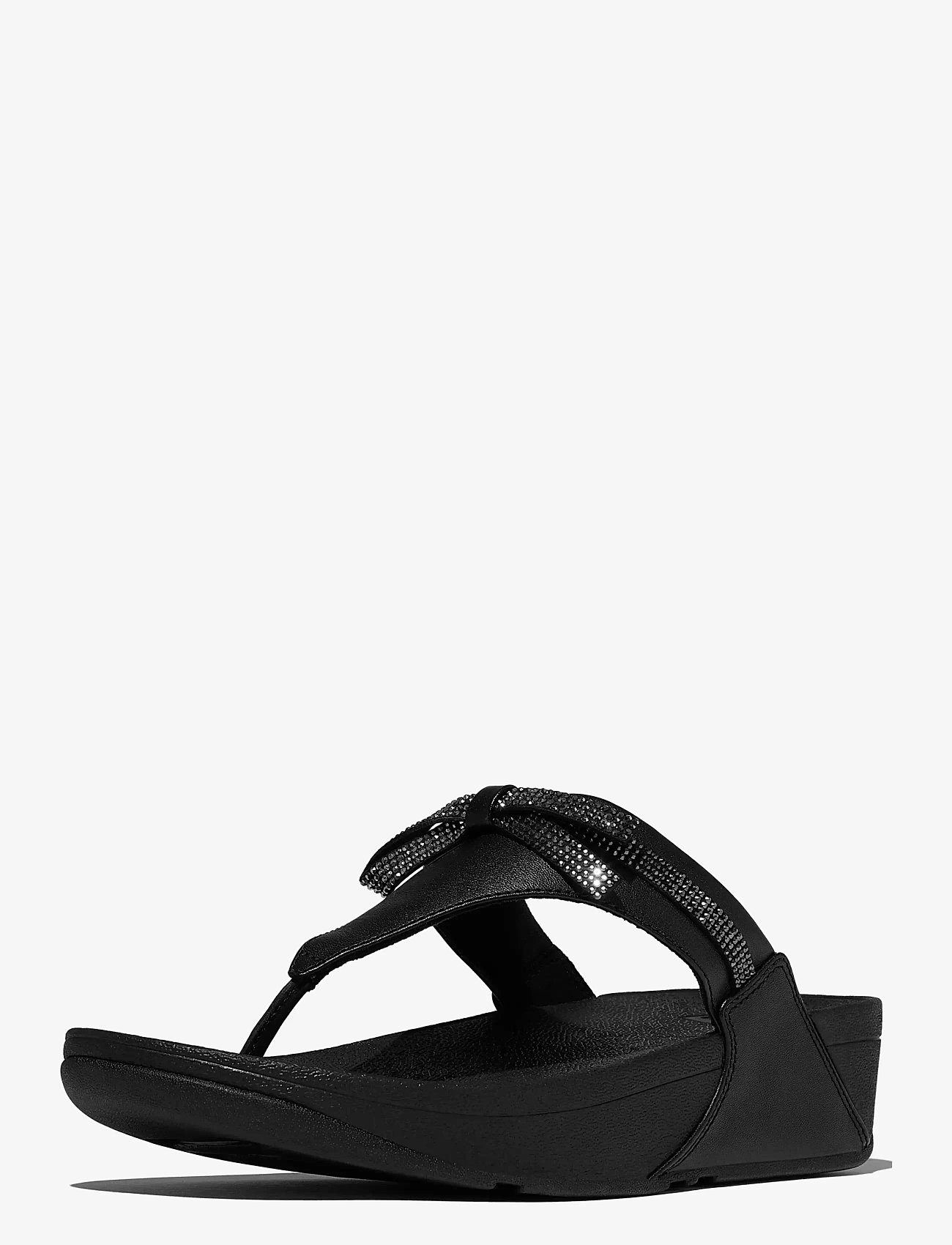 FitFlop - LULU GLITZ-BOW LEATHER TOE-POST SANDALS - platformsandaler - all black - 3