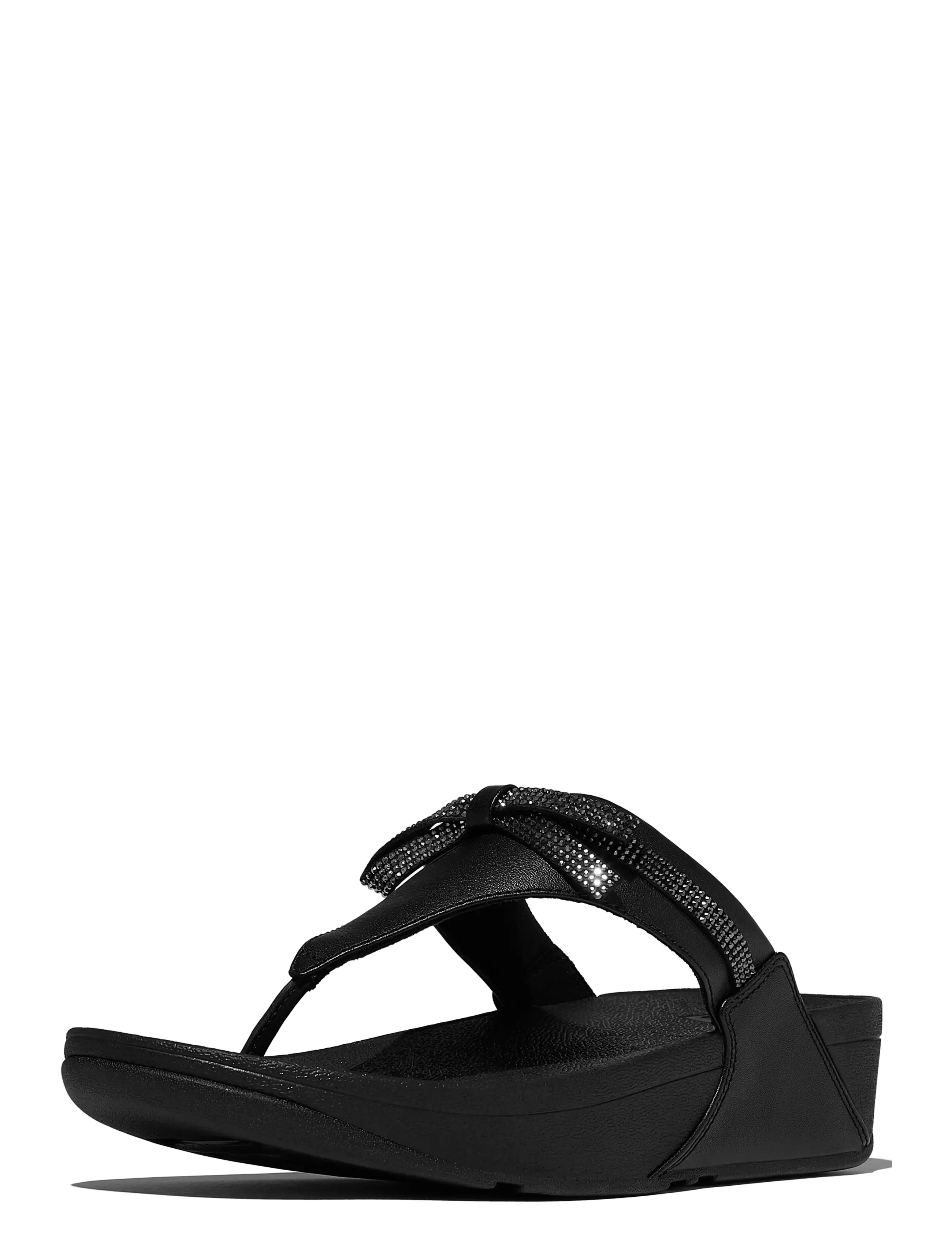 FitFlop - LULU GLITZ-BOW LEATHER TOE-POST SANDALS - platformsandaler - all black - 3