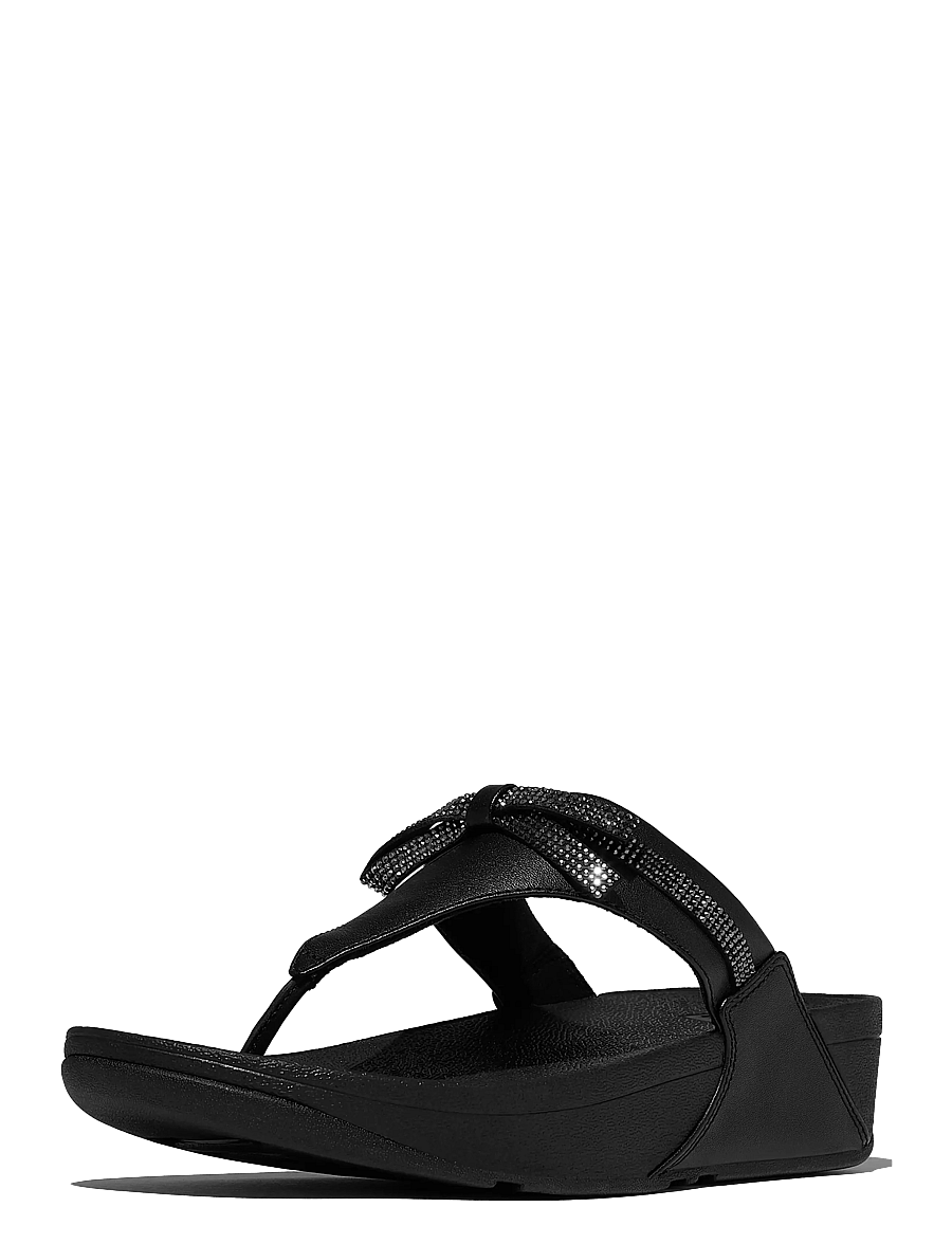 FitFlop - LULU GLITZ-BOW LEATHER TOE-POST SANDALS - platformsandaler - all black - 3