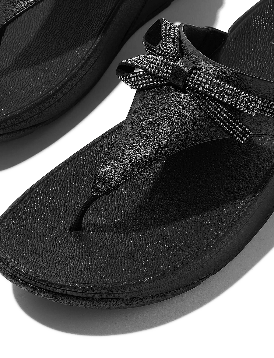 FitFlop - LULU GLITZ-BOW LEATHER TOE-POST SANDALS - platformsandaler - all black - 5