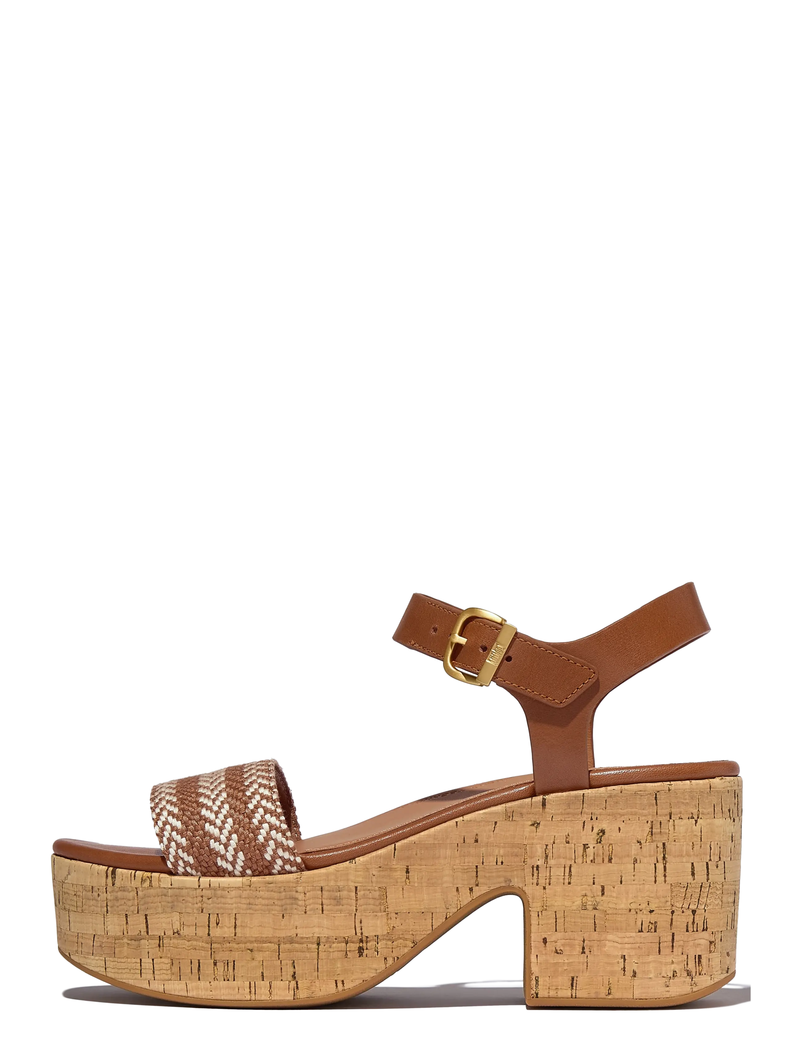 FitFlop PLATFFORMS V-WEAVE/LEATHER HEELED A/STRAP SANDALS - Jalanõud - DEEP TAN / brown