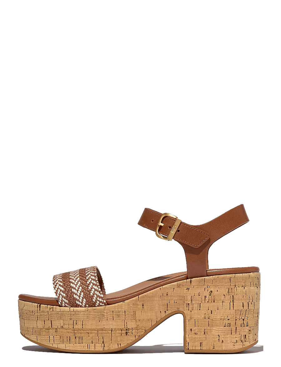 FitFlop - PLATFFORMS V-WEAVE/LEATHER HEELED A/STRAP SANDALS - platformsandaler - deep tan - 1