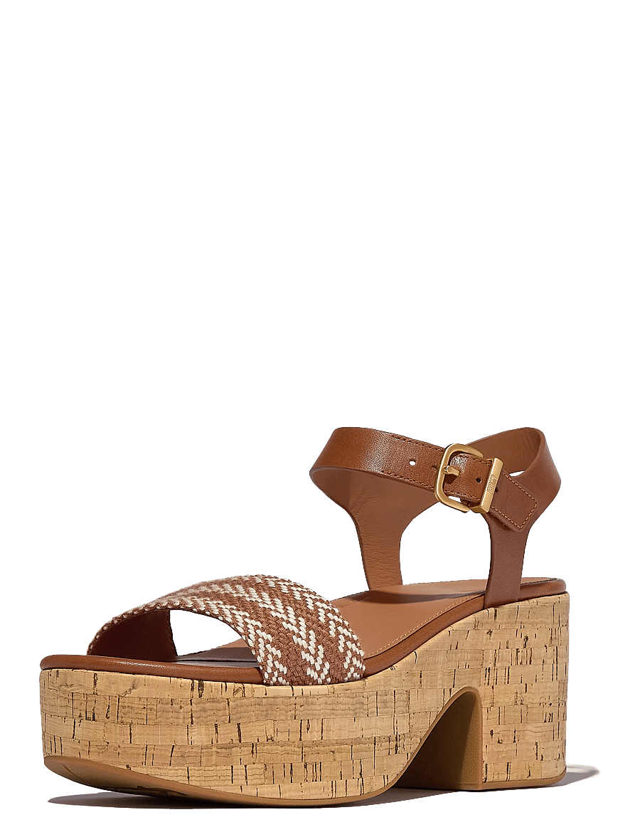 FitFlop - PLATFFORMS V-WEAVE/LEATHER HEELED A/STRAP SANDALS - platformsandaler - deep tan - 3