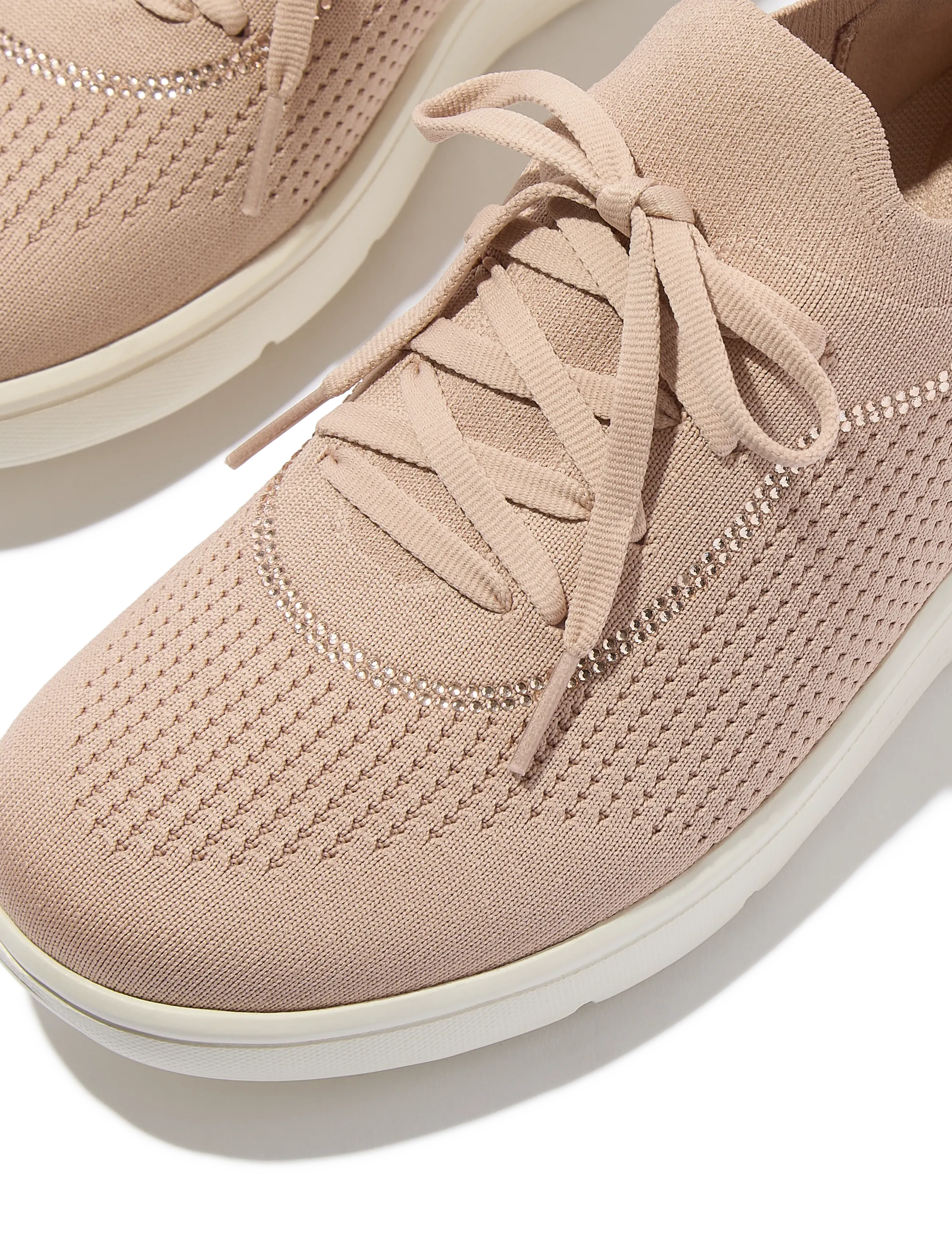FitFlop - SUPER-Q CRYSTAL-TRIM KNIT SLIP-ON LACED SNEAKERS - lágir strigaskór - paris beige - 5