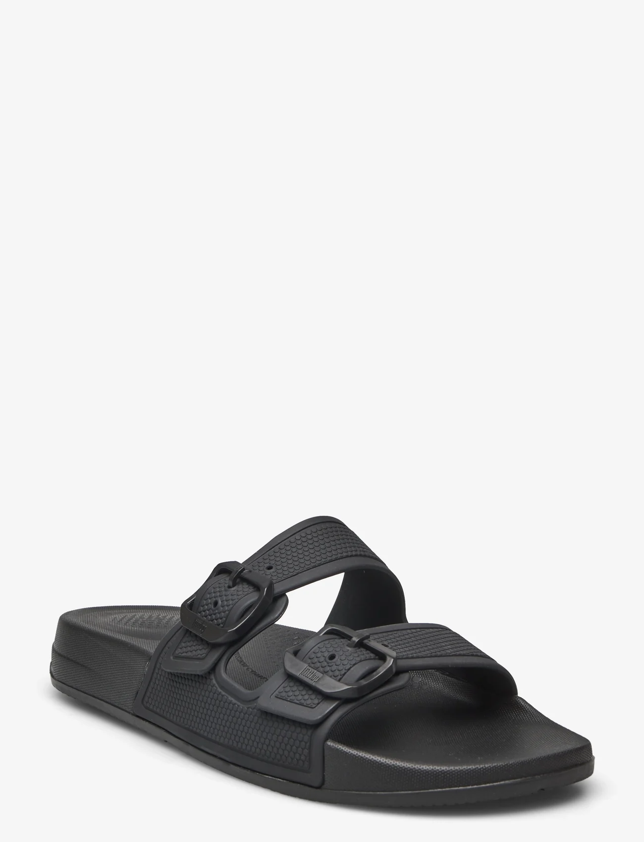FitFlop - IQUSHION TWO-BAR BUCKLE SLIDES - sievietēm - all black - 0