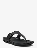 GRACIE RUBBER-BUCKLE LEATHER TOE-POST SANDALS - ALL BLACK