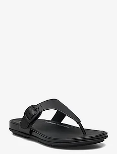 GRACIE RUBBER-BUCKLE LEATHER TOE-POST SANDALS, FitFlop