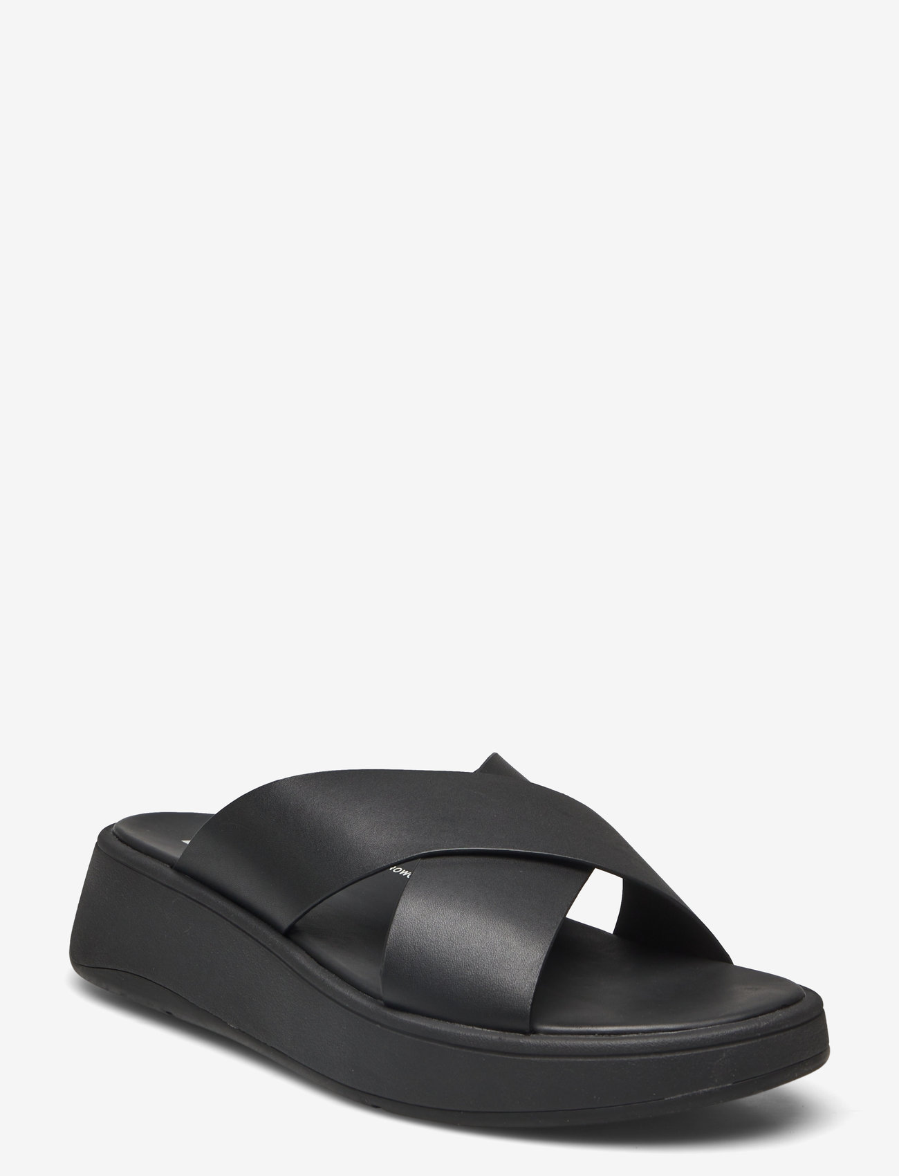 FitFlop - F-MODE LEATHER FLATFORM CROSS SLIDES - platvorm sandaalid - all black - 0