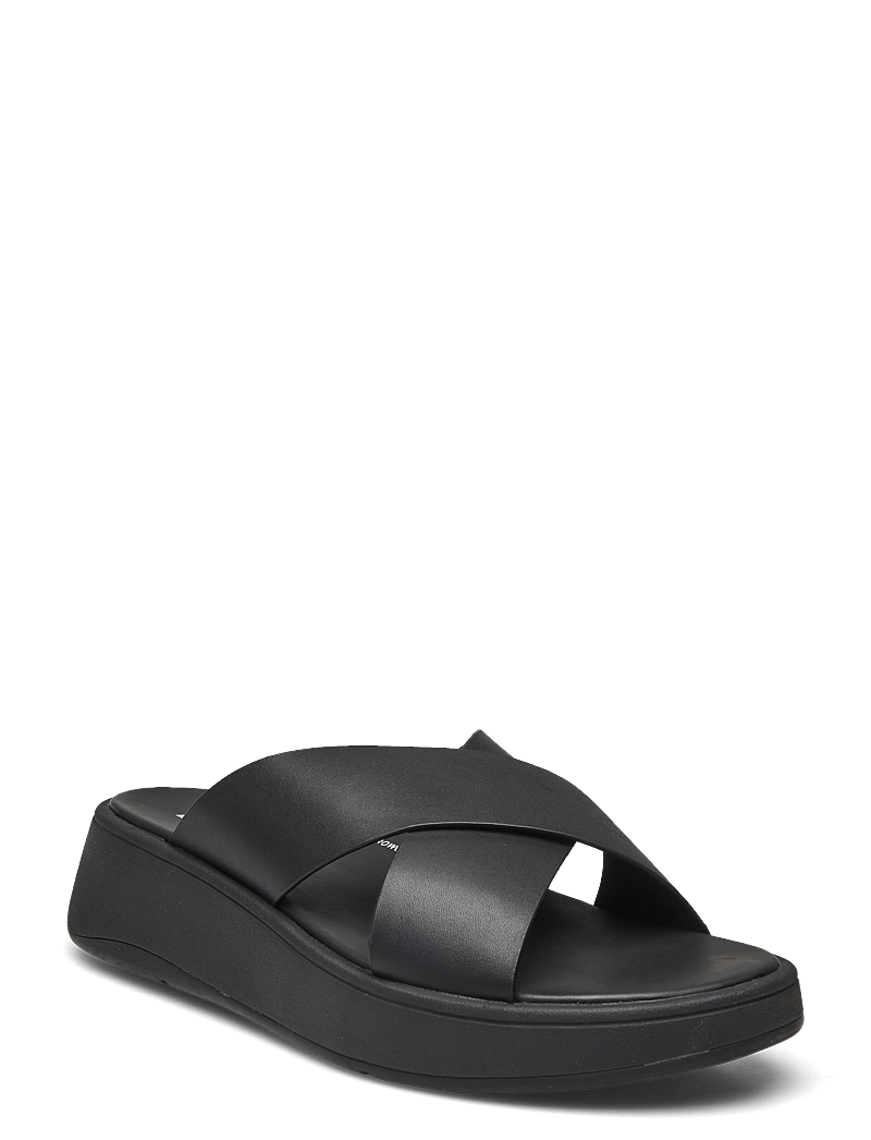 FitFlop - F-MODE LEATHER FLATFORM CROSS SLIDES - platformsandaler - all black - 1