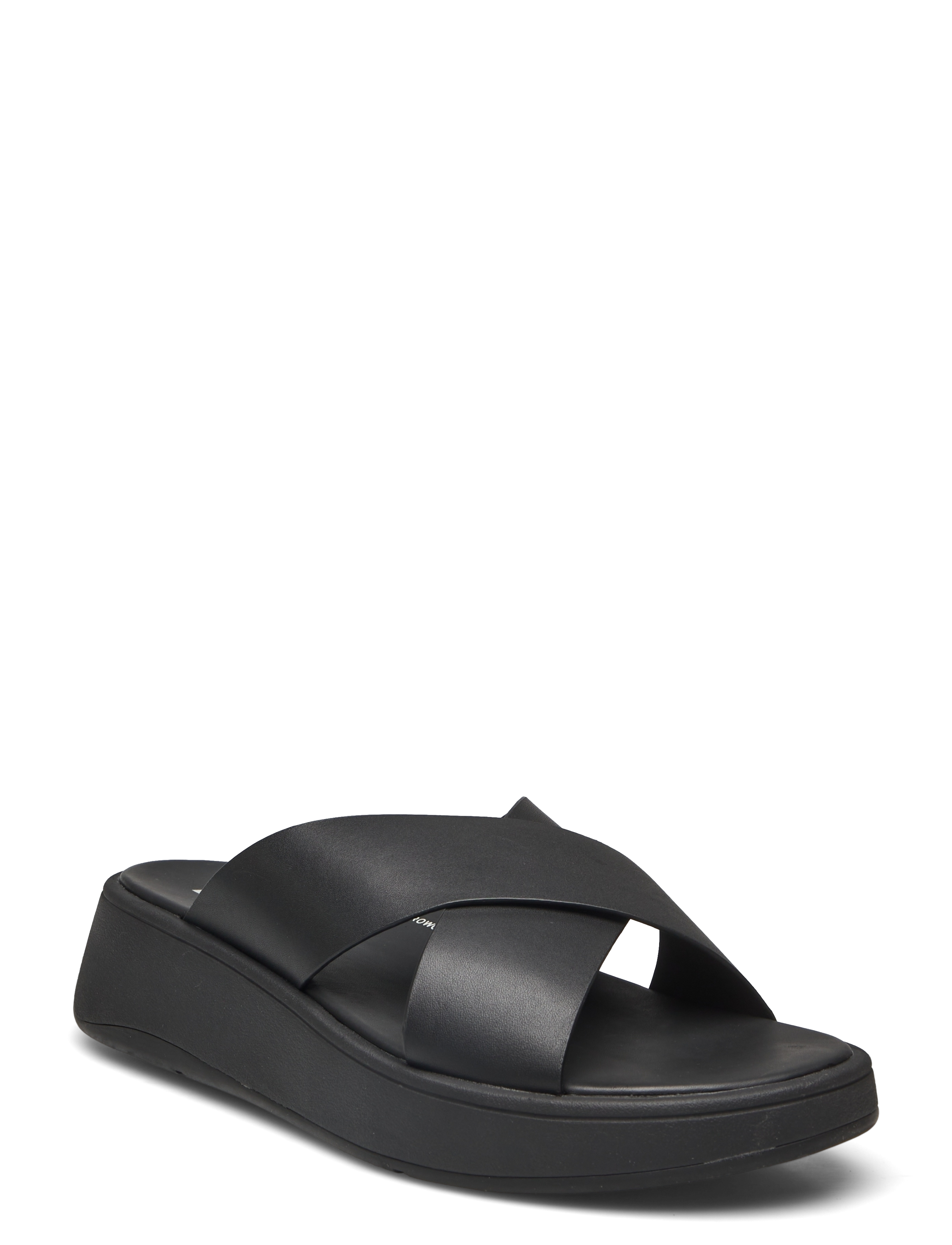 FitFlop F-MODE LEATHER FLATFORM CROSS SLIDES - Sandaalid - ALL BLACK / black