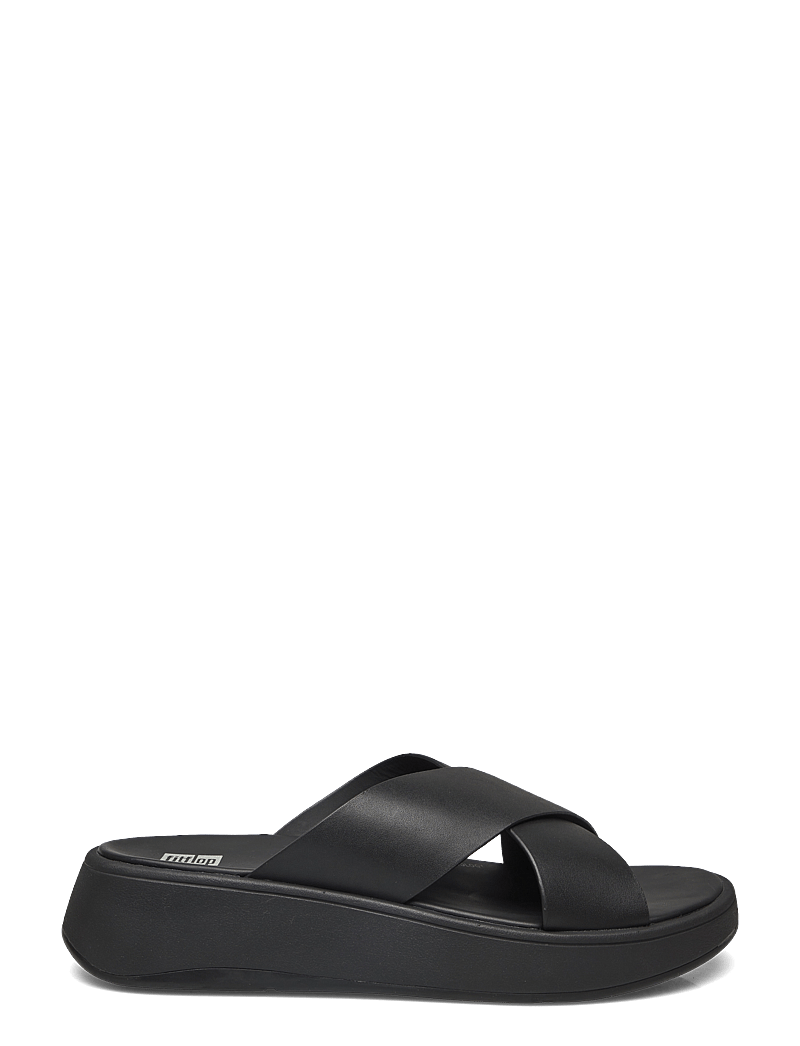 FitFlop - F-MODE LEATHER FLATFORM CROSS SLIDES - platformsandaler - all black - 2