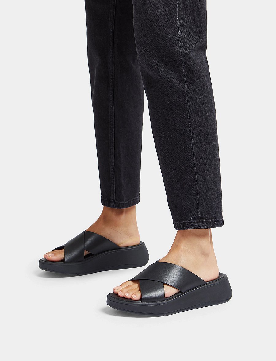 FitFlop - F-MODE LEATHER FLATFORM CROSS SLIDES - all black - 0