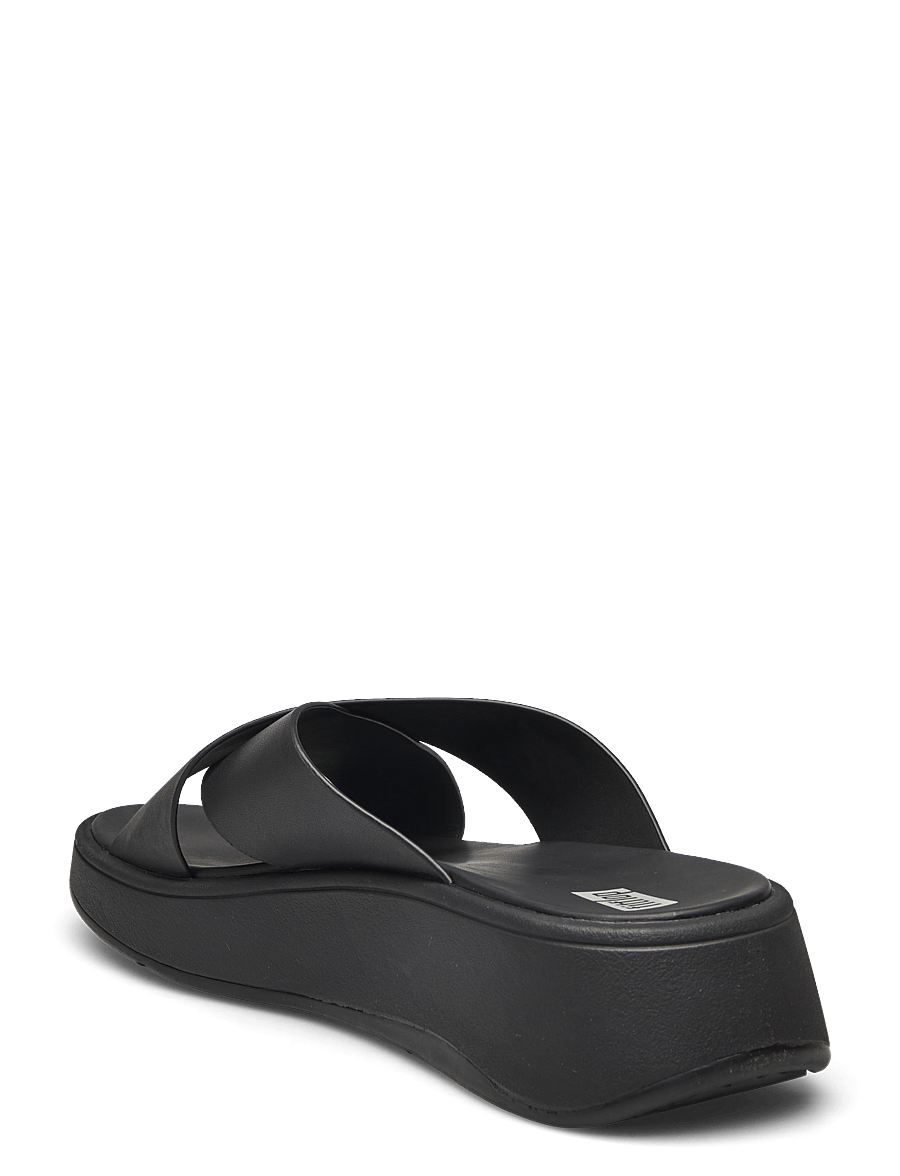 FitFlop - F-MODE LEATHER FLATFORM CROSS SLIDES - all black - 3