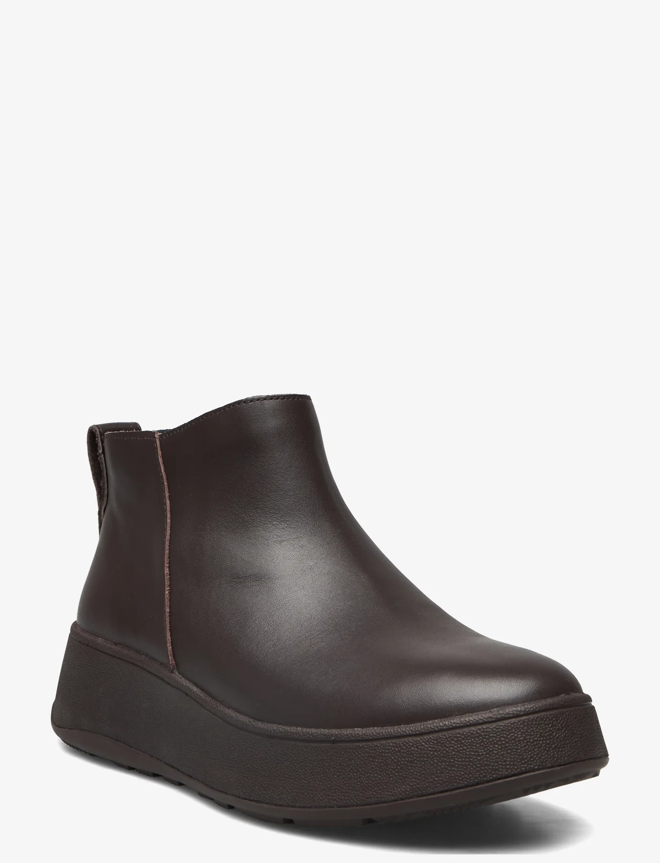 FitFlop - F-MODE LEATHER FLATFORM ZIP ANKLE BOOTS - flade ankelstøvler - chocolate brown - 0