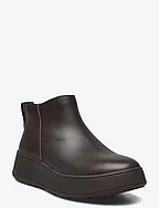 F-MODE LEATHER FLATFORM ZIP ANKLE BOOTS - CHOCOLATE BROWN