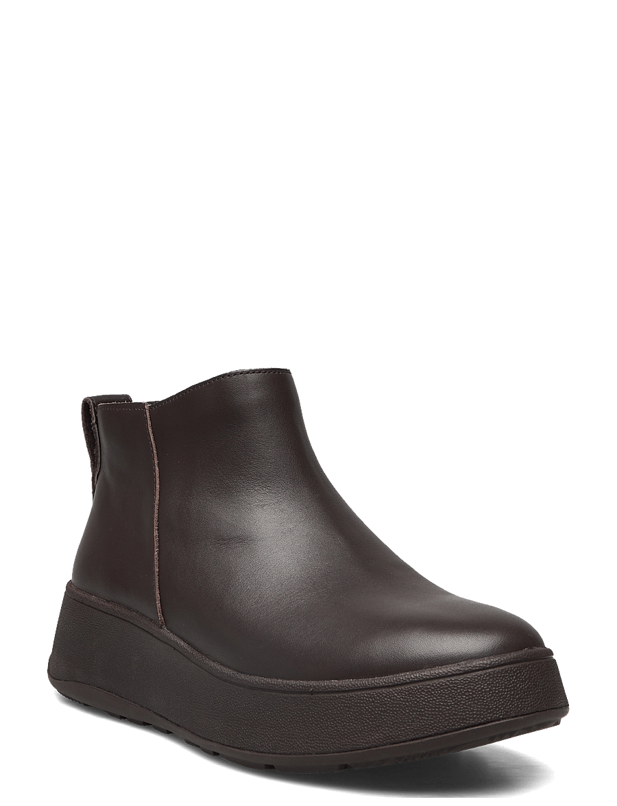 FitFlop - F-MODE LEATHER FLATFORM ZIP ANKLE BOOTS - platta ankelboots - chocolate brown - 0