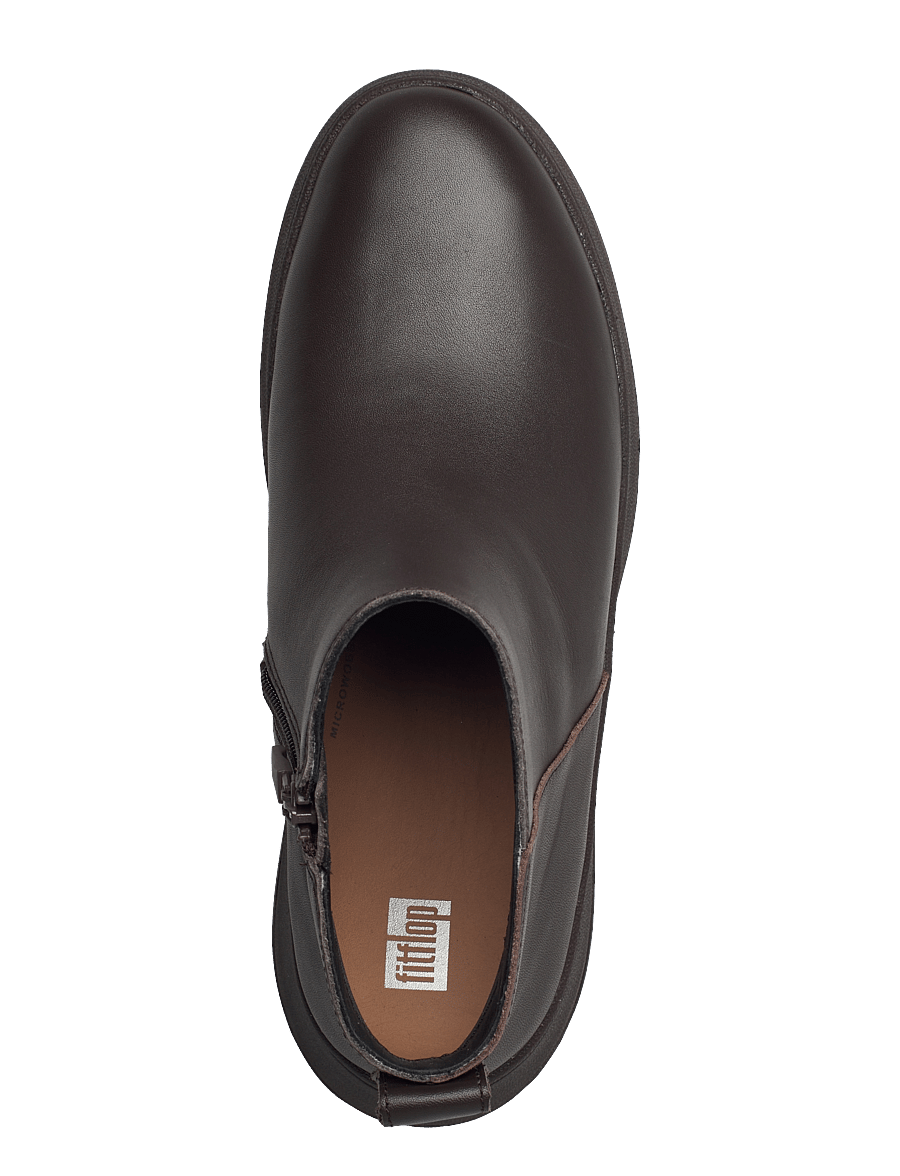 FitFlop - F-MODE LEATHER FLATFORM ZIP ANKLE BOOTS - platta ankelboots - chocolate brown - 3