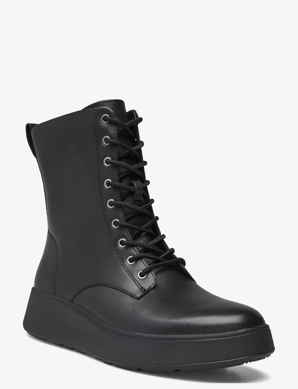 FitFlop - F-MODE LEATHER LACE-UP FLATFORM ANKLE BOOTS - bottes lacées - all black - 0